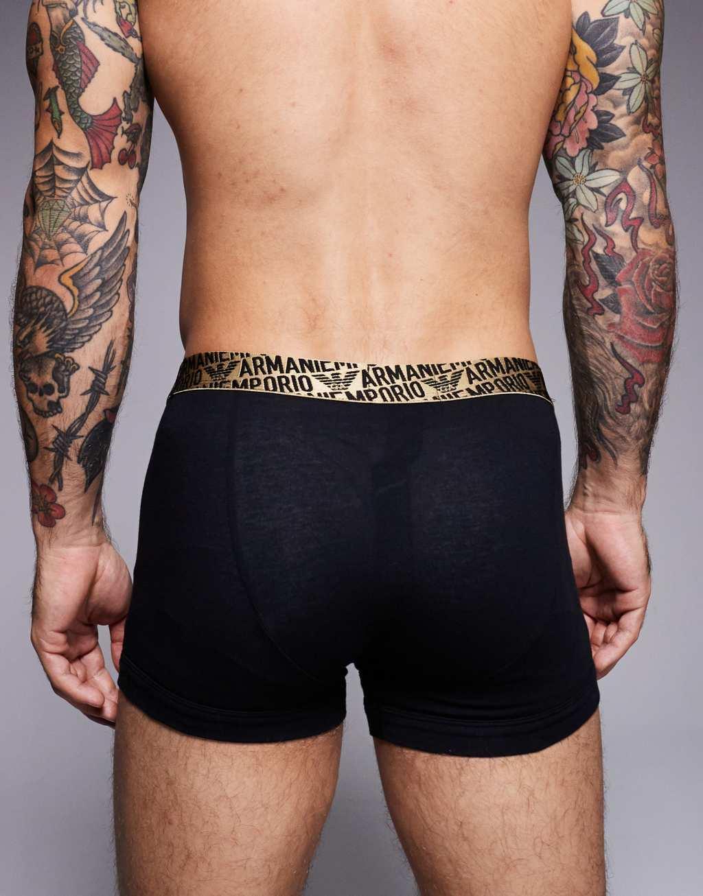Emporio Armani bodywear 2 pack boxer briefs in black with gold logo waistband in gift box Product Image