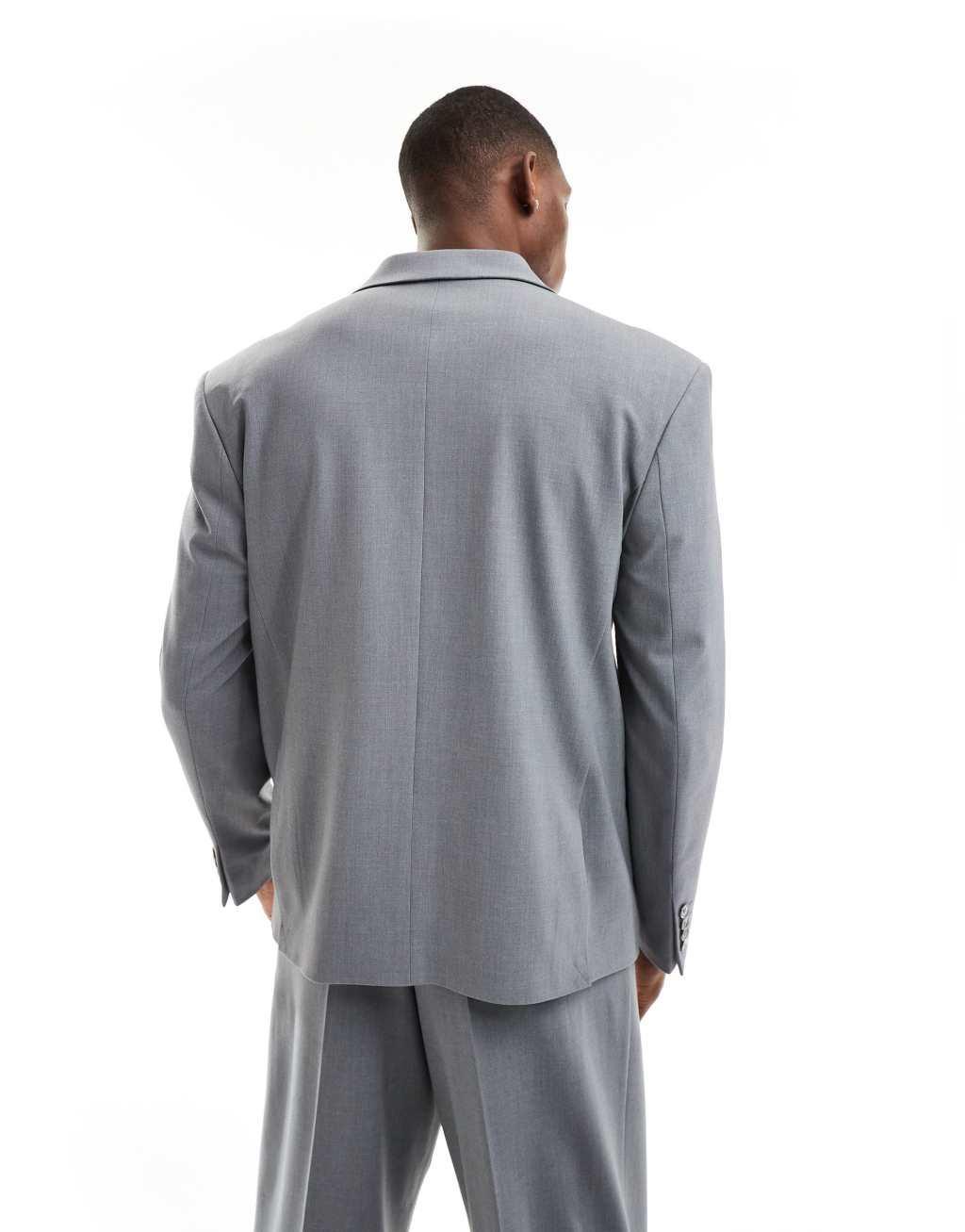 ASOS DESIGN relaxed double breasted suit blazer in gray Product Image