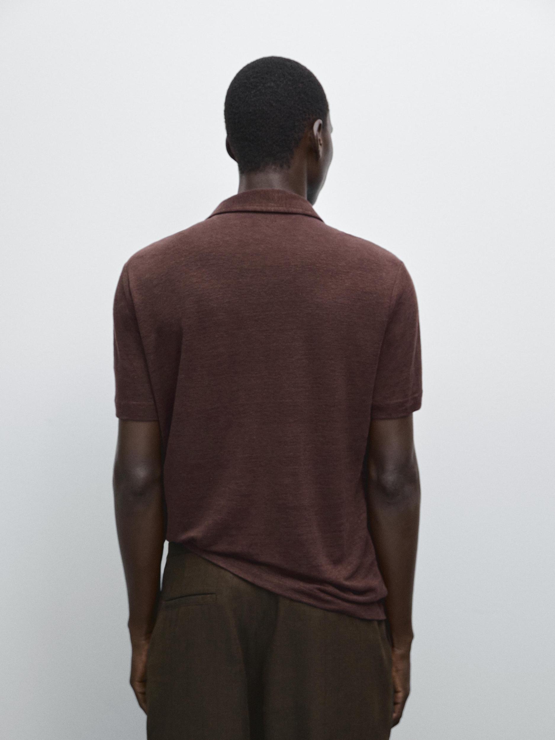 100% linen short sleeve polo shirt Product Image
