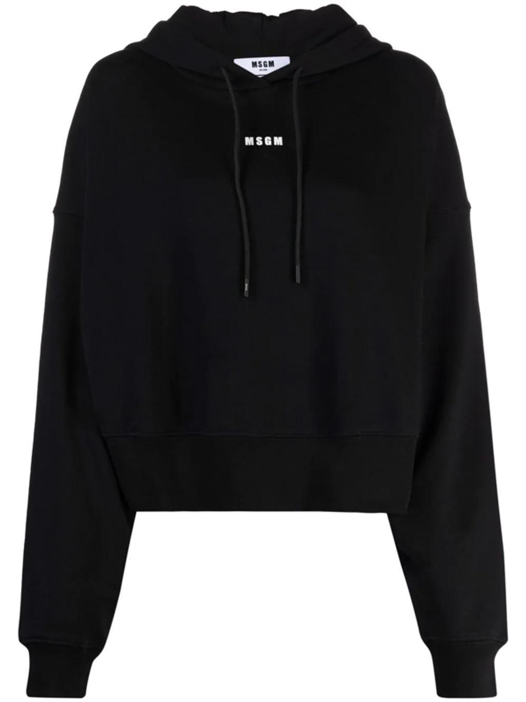 MSGM Logo-print Drawstring Hoodie In Black Product Image