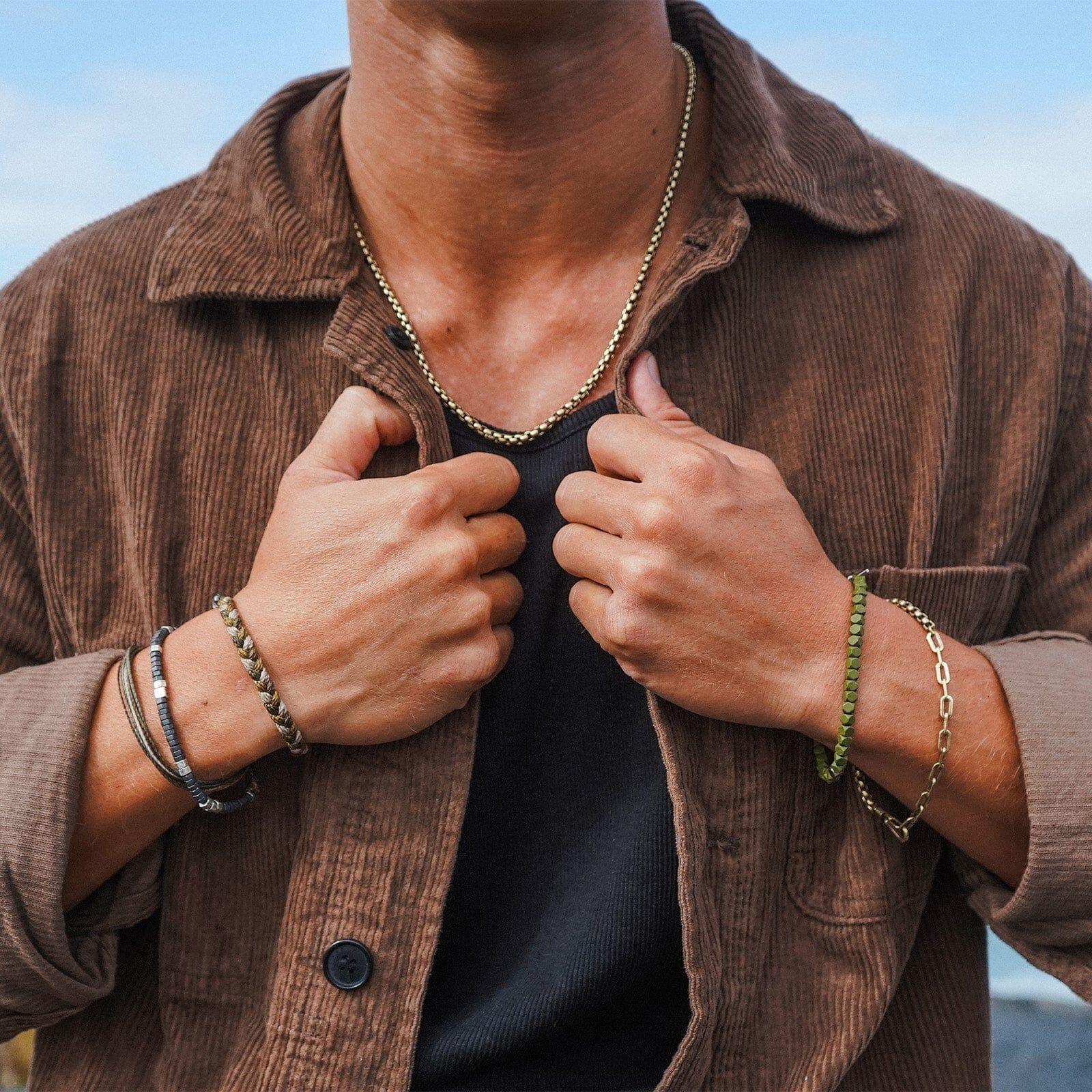 Men's Faceted Pyrite Stretch Bracelet Male Product Image