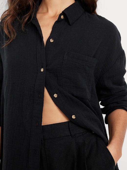 Crinkle Gauze Loose Button-Down Shirt Product Image