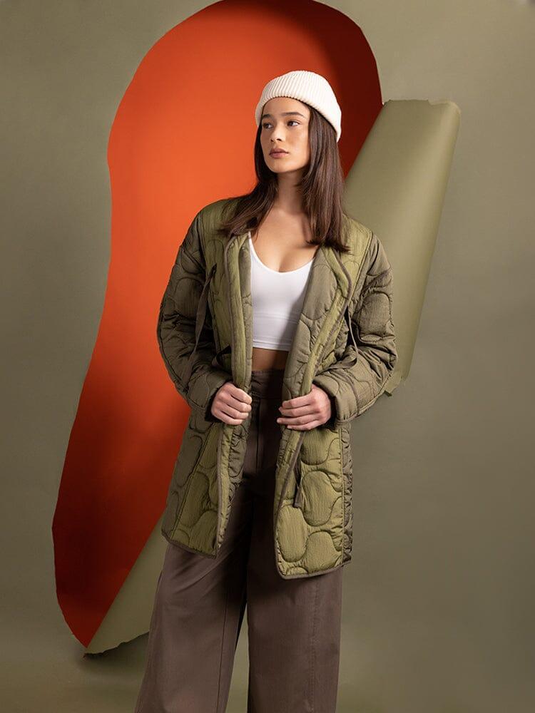 WOMEN'S MIXED MEDIA QUILTED LONG LINER - OG-107 GREEN - OG-107 GREEN / M Product Image