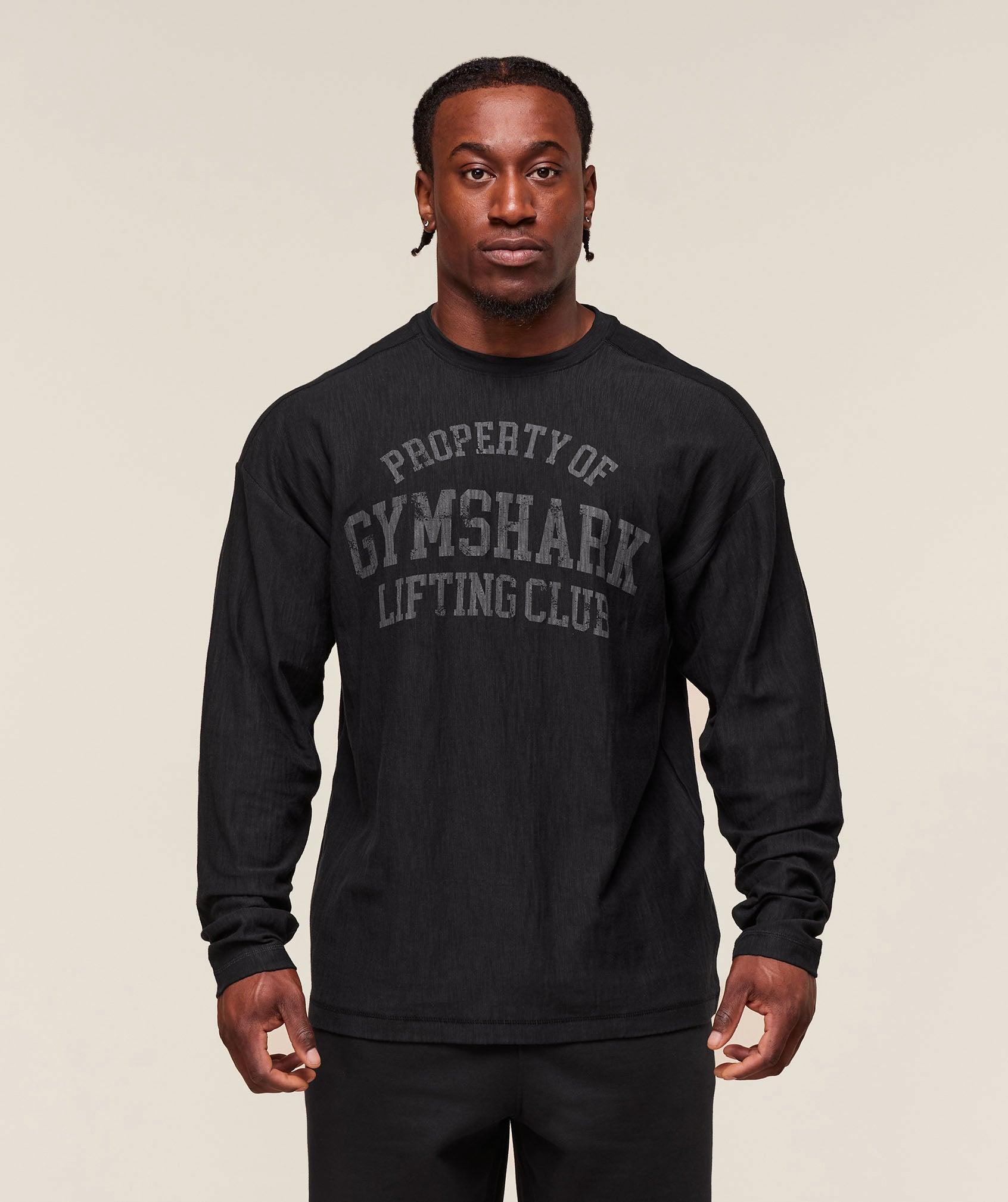 Gymshark Lightweight Slub Textured Lifting Authenticator OS LS T-shirt - Black Male Product Image
