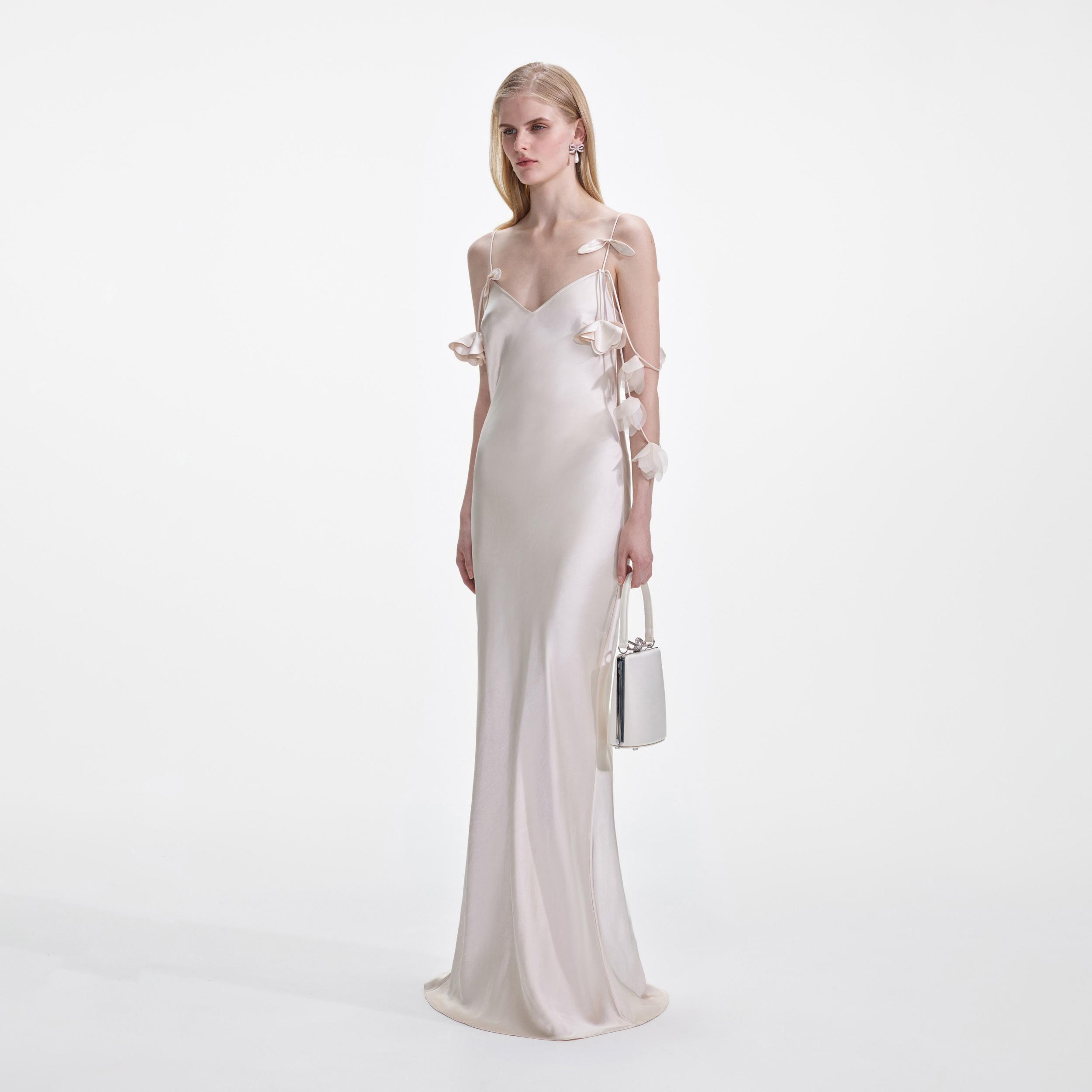 Champagne Flower Satin Maxi Dress Product Image