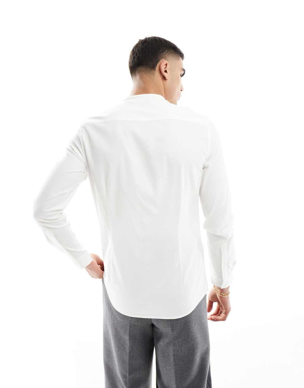 ASOS DESIGN smart shirt with grandad collar in white Product Image