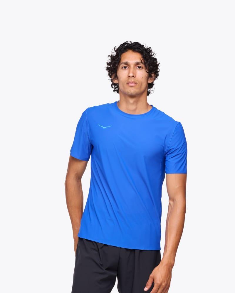 HOKA Mens Airolite Run Short Sleeve Shirt in Cloudless, Size XS Product Image