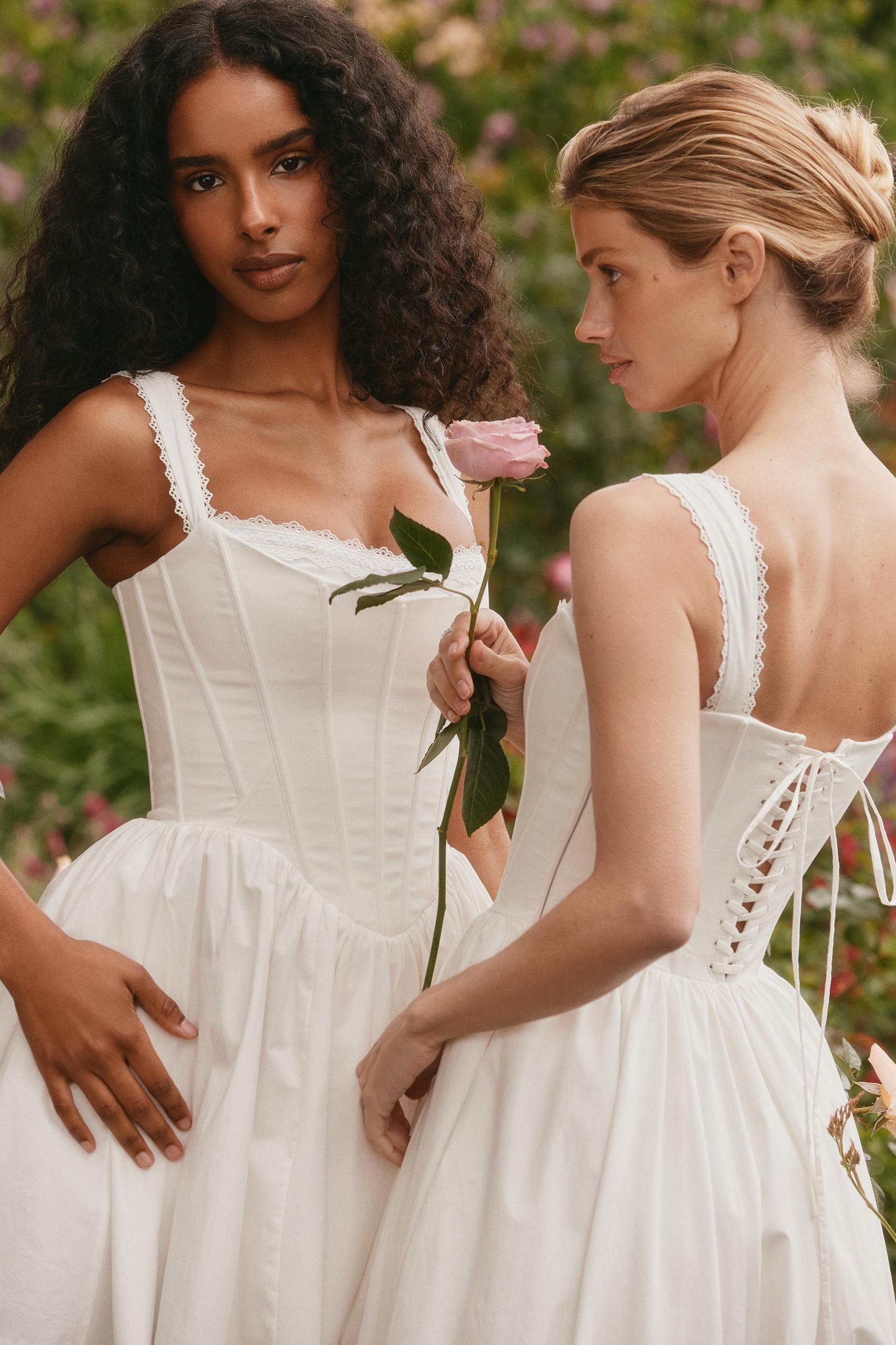 Amara  white stretch cotton corset midi dress Product Image