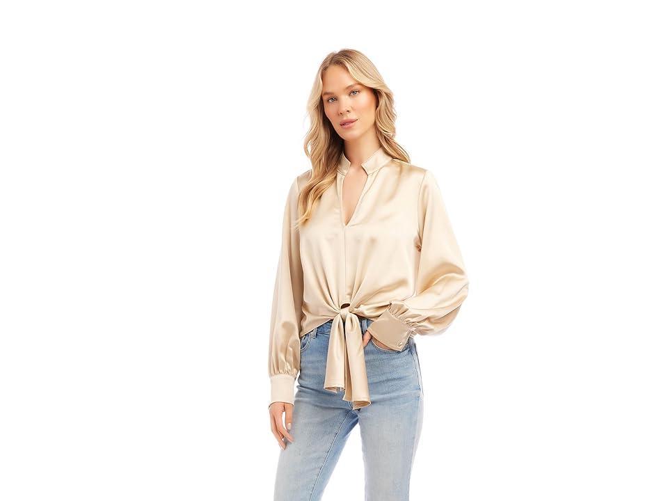 Karen Kane Tie Front Top (Ecru) Women's Clothing Product Image