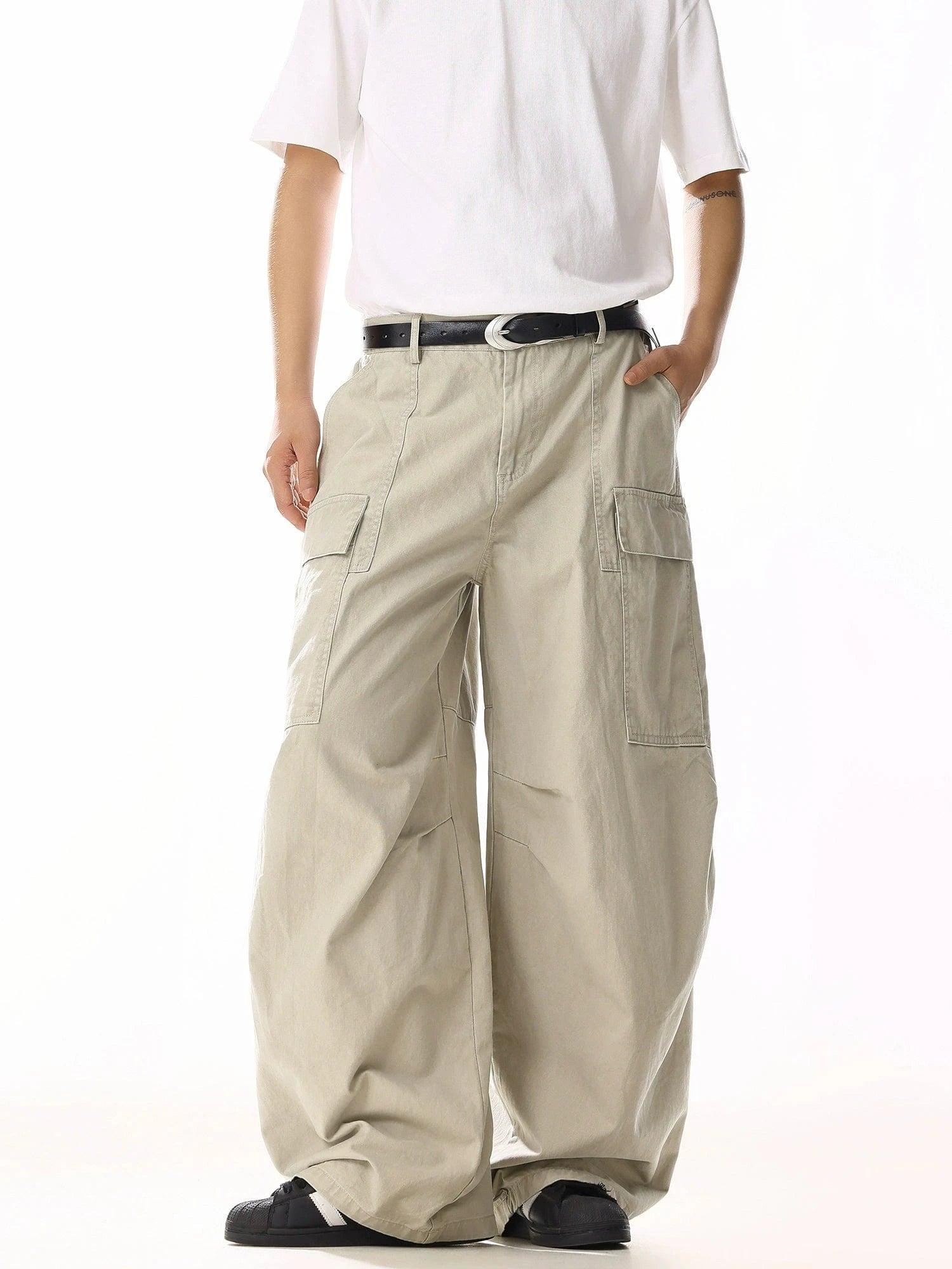 RT No. 19839 CREAM BAGGY STRAIGHT CARGO PANTS Product Image