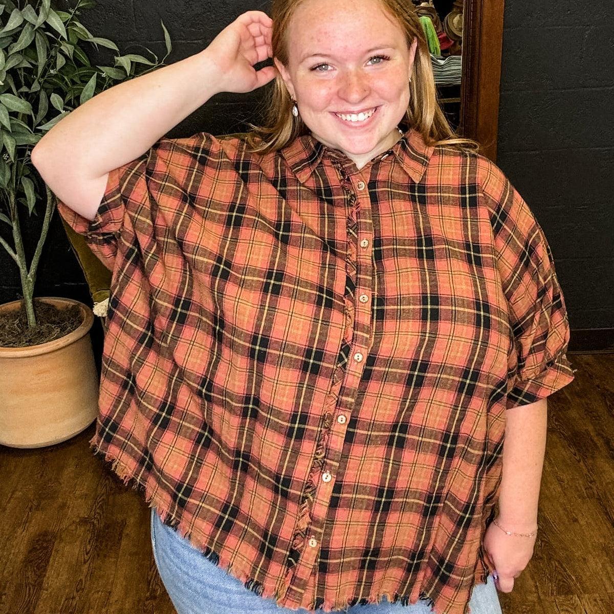 Pretty in Plaid Rosewood Collared Button Down Top (XL to 2XL) Product Image