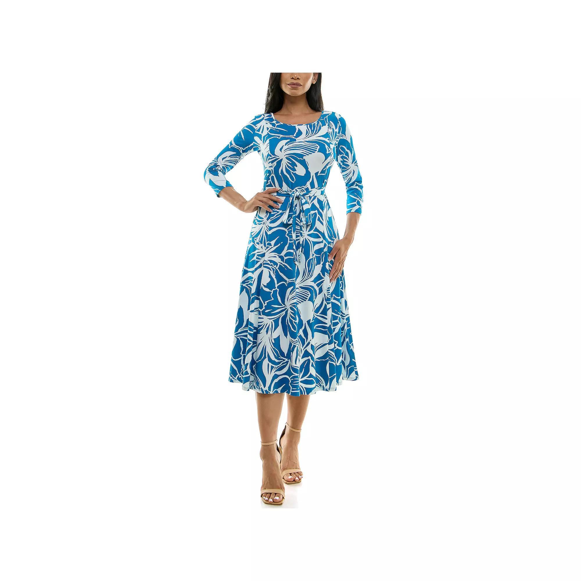 Women's Nina Leonard Sylvia Midi Dress With Belt, Size: Small, Orange White Product Image