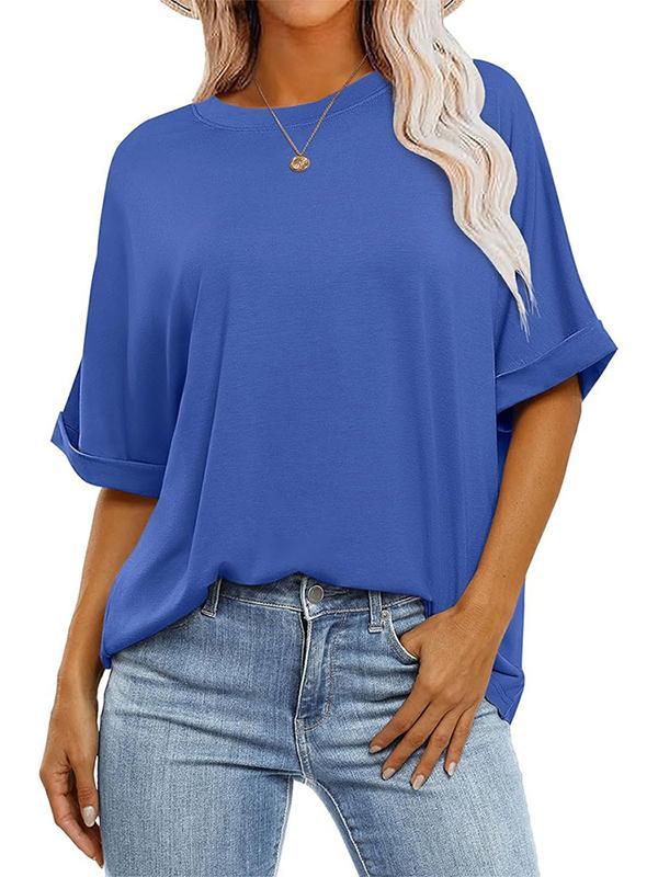 Raglan Sleeve Solid Color Split-Joint Round-Neck T-Shirts Product Image