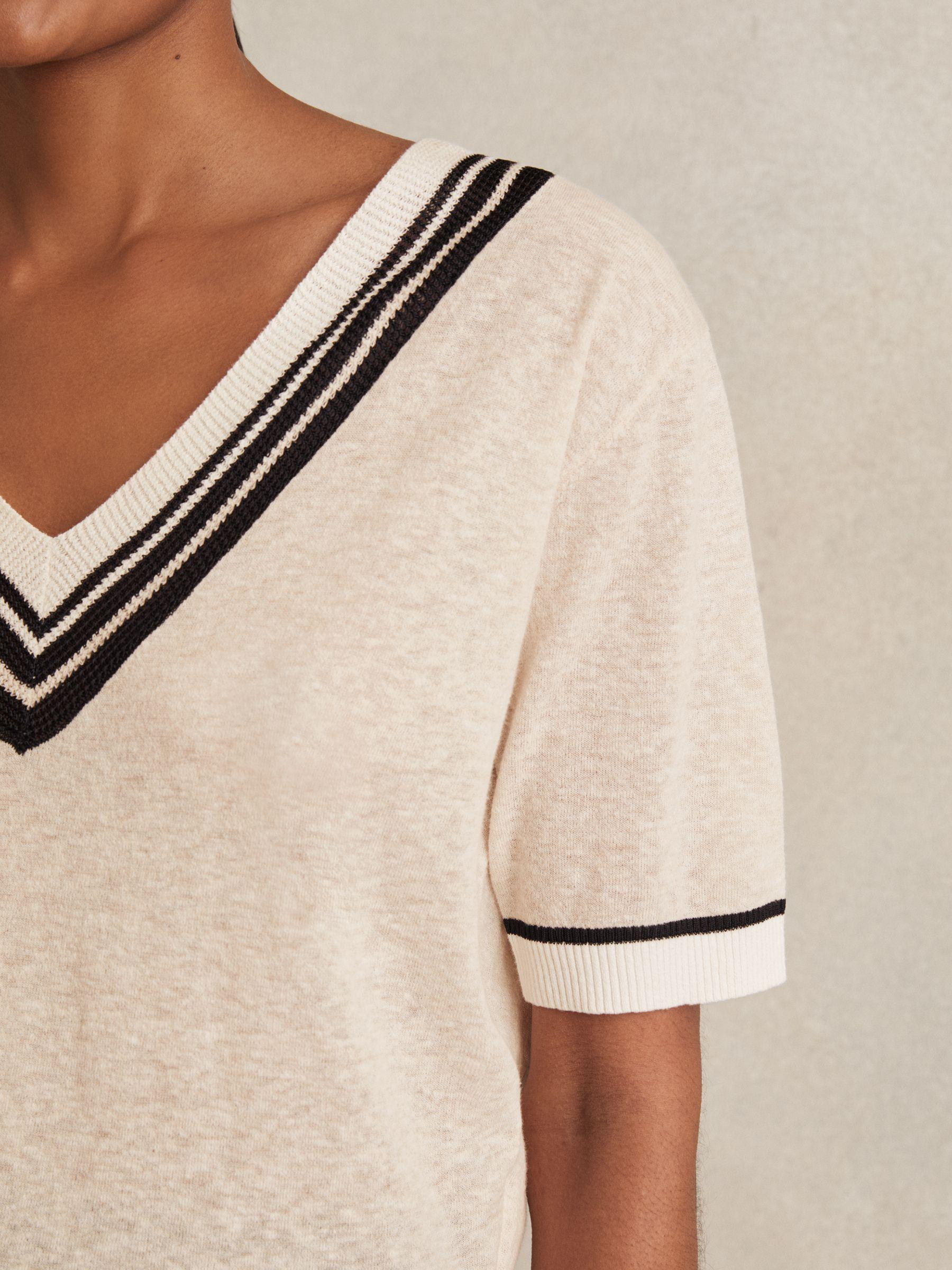 V-Neck Fine-Knit Cricket Top with Linen in Neutral Product Image