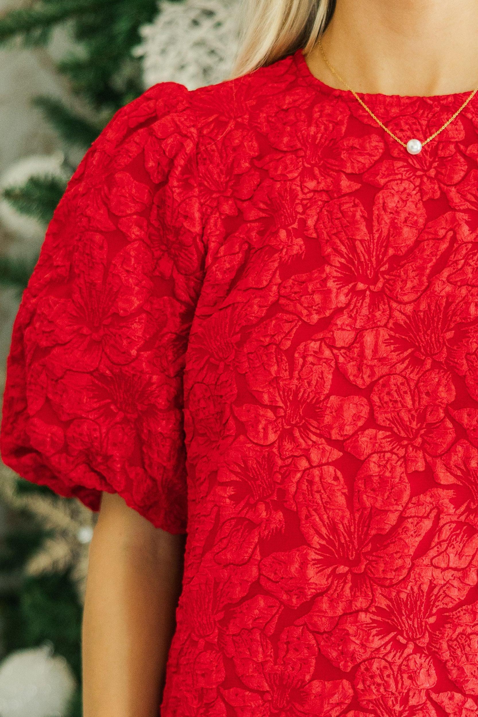 All Is Bright Red Jacquard Blouse Female Product Image