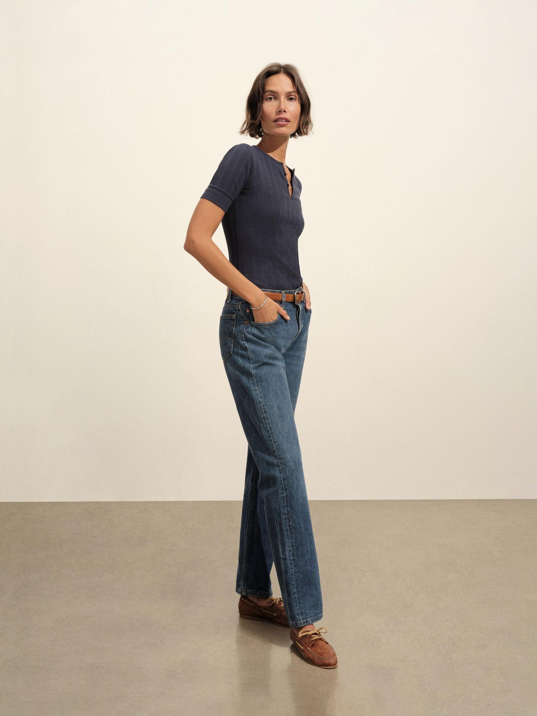 Washed Navy Heirloom Rib Base Henley Product Image