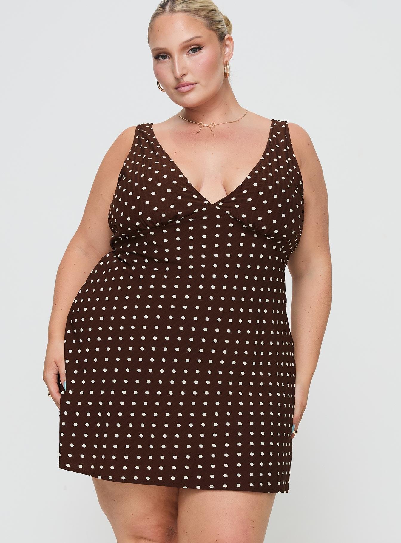 Nellie Mini Dress Brown Polka Dot Curve Product Image