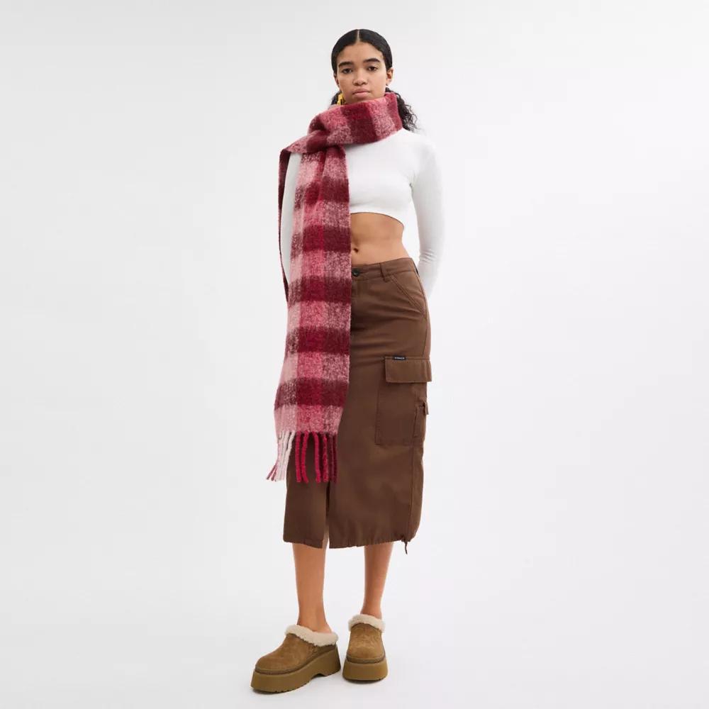 Oversized Plaid Muffler With Leather Patch Product Image