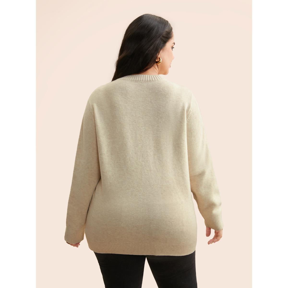 Plus Size Supersoft Essentials Crew Neck Fruit Embroidered Pullover Apricot Women Casual Long Sleeve Round Neck Everyday Pullovers BloomChic 10/M Product Image
