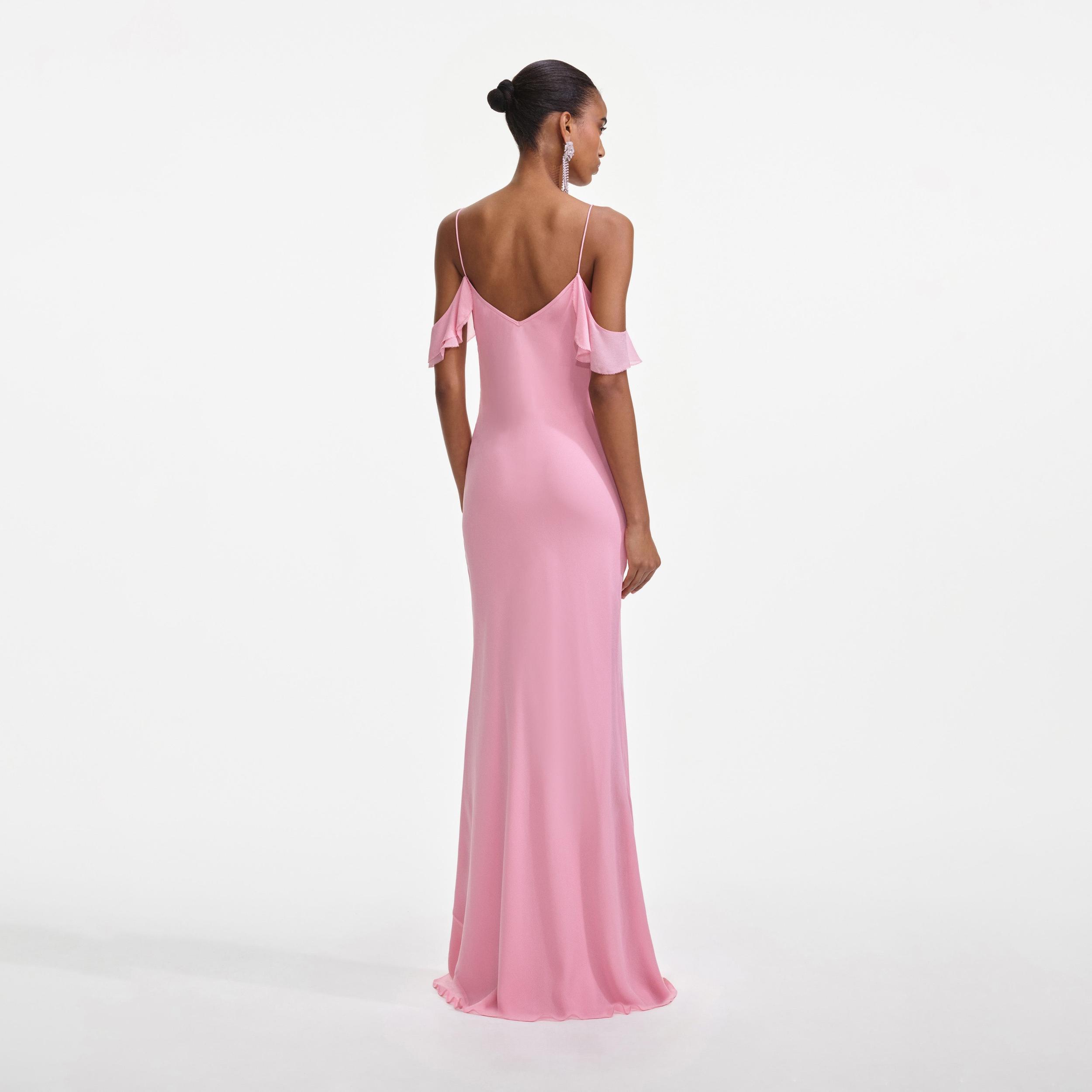 Pink Georgette Flower Maxi Dress Product Image
