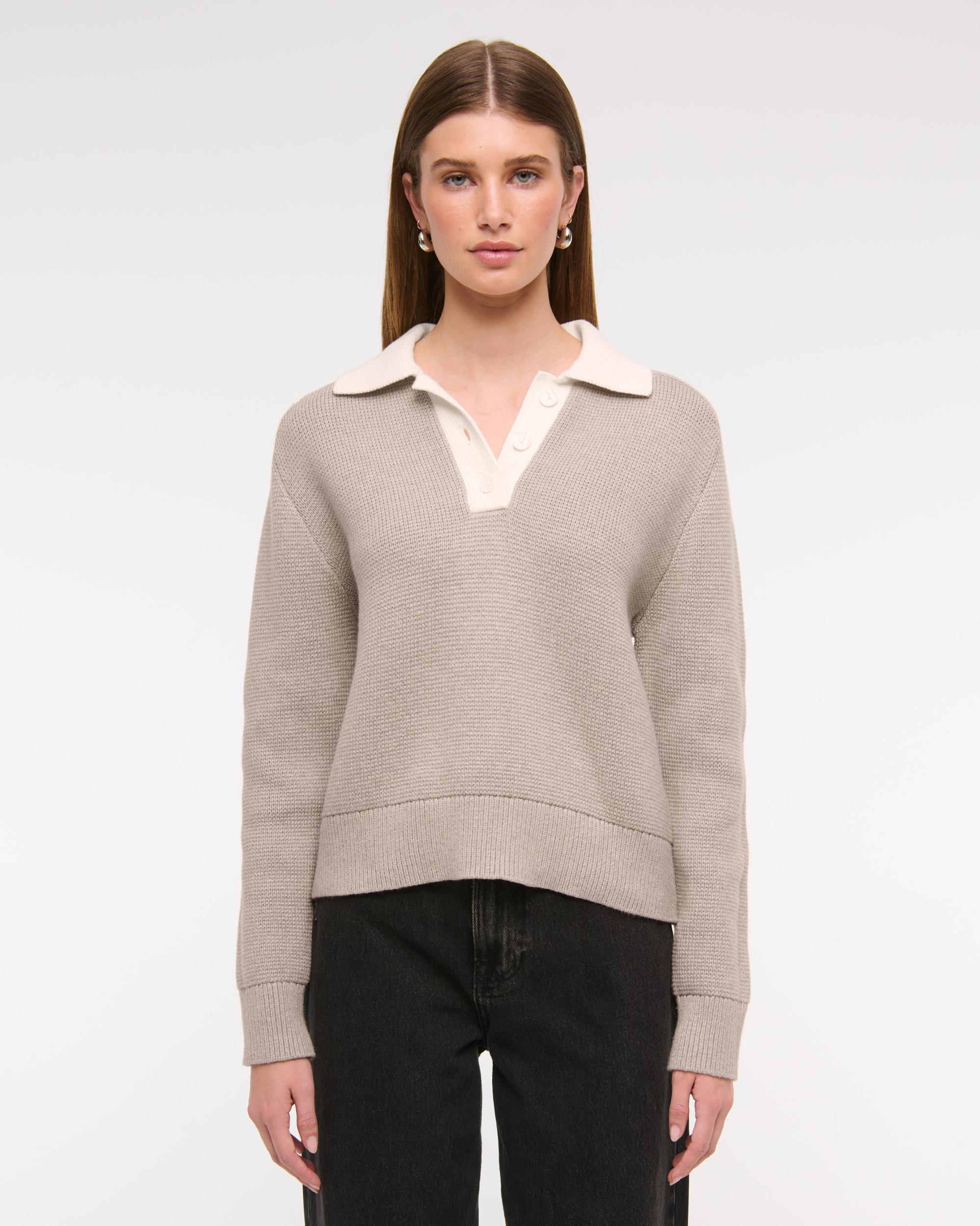Easy Long-Sleeve Sweater Polo Product Image