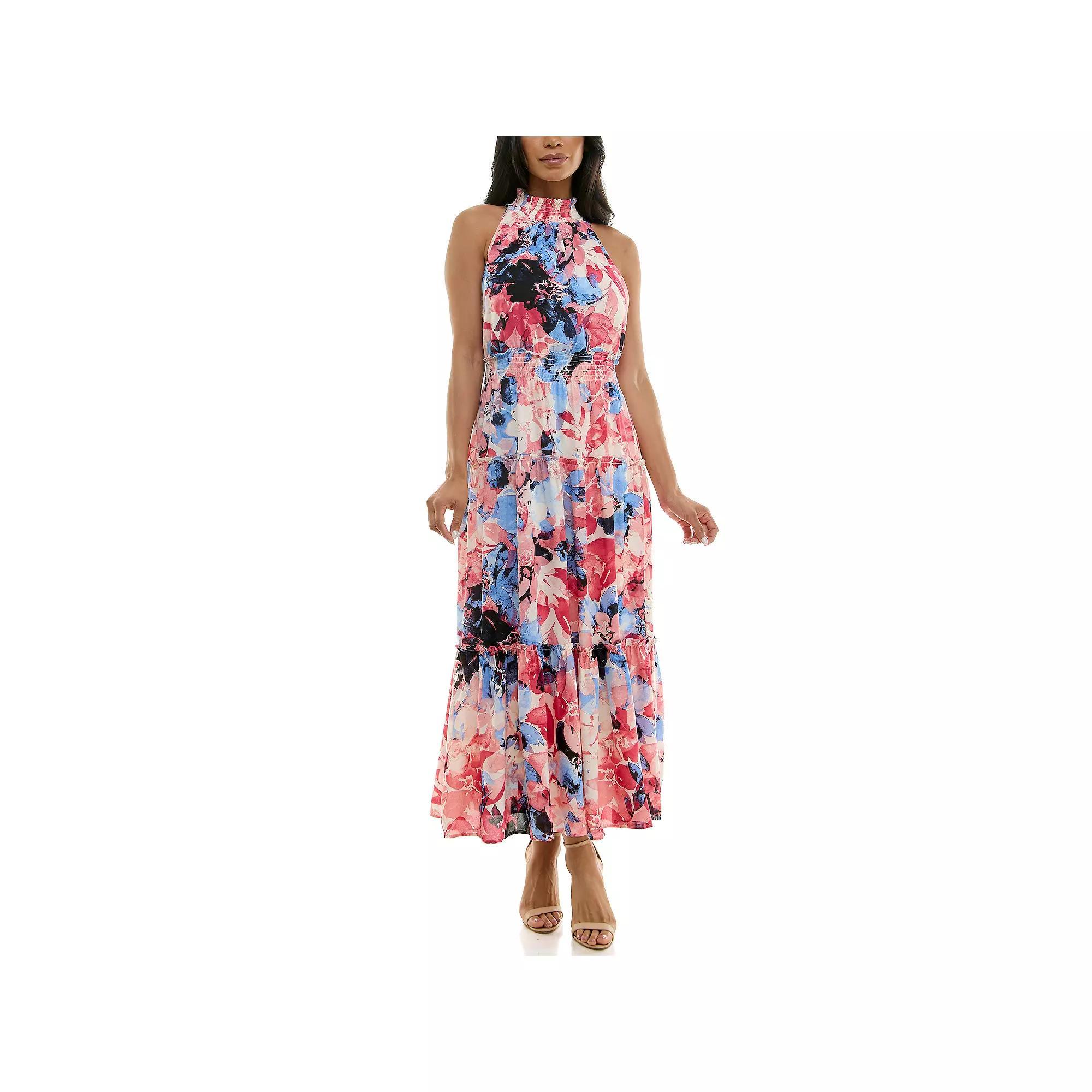 Women's Nina Leonard Maxi Tiered Dress, Size: Medium, Pacific Navy Ivory Product Image