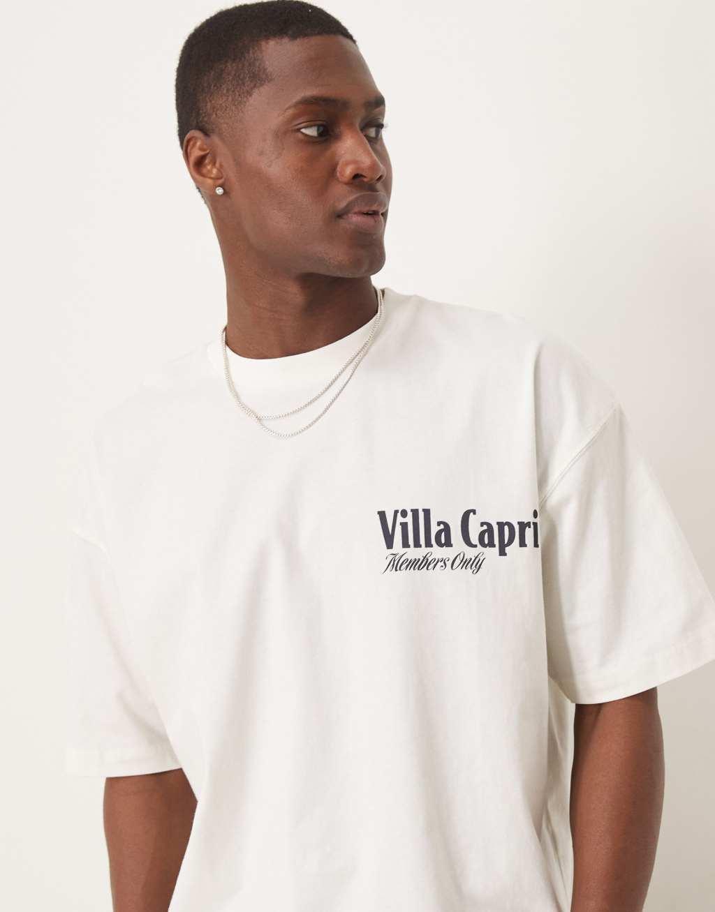 ASOS DESIGN boxy oversized T-shirt with villa graphic in cream Product Image