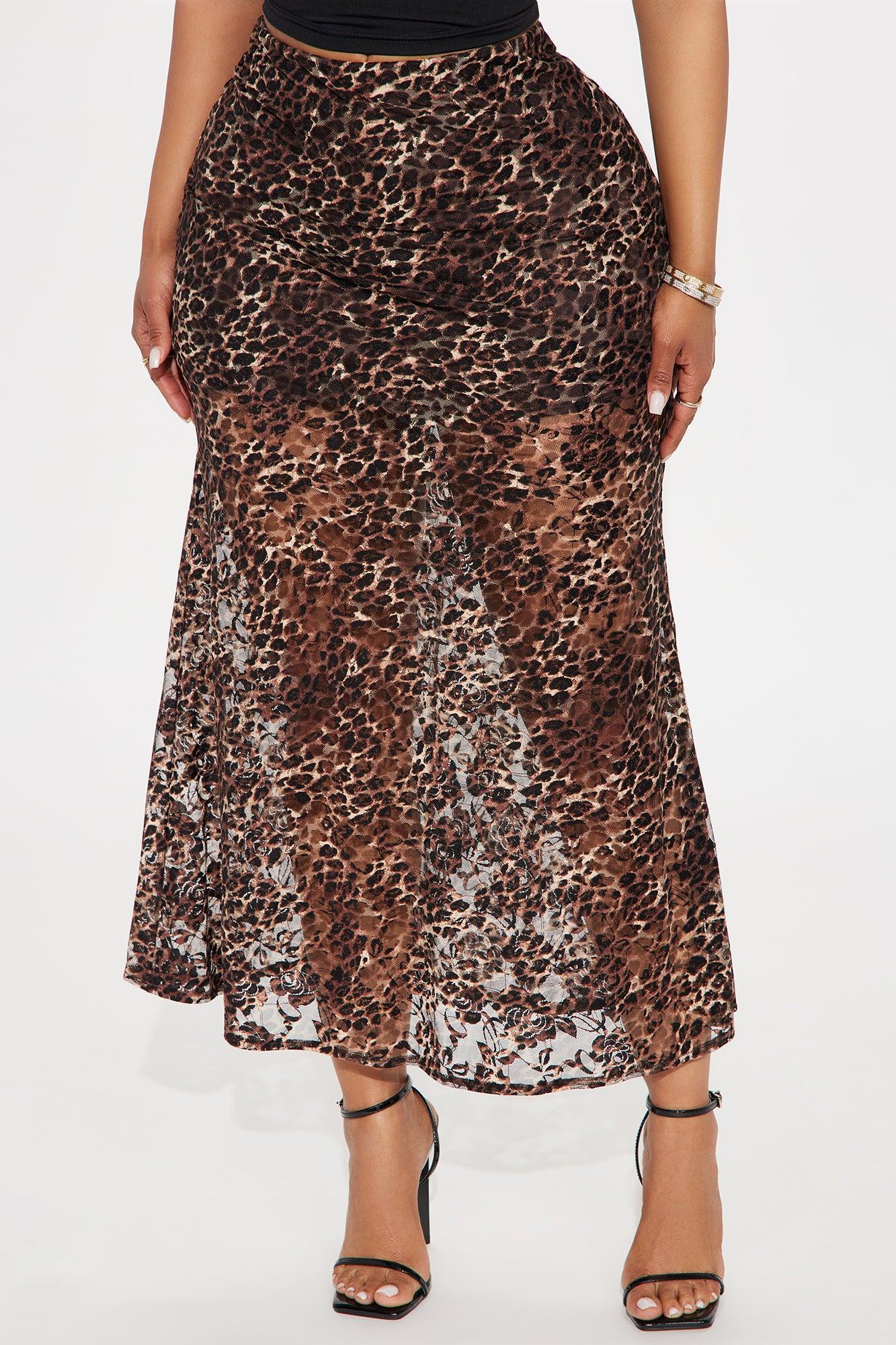 On The Prowl Leopard Print Lace Midi Skirt - Brown/combo Product Image