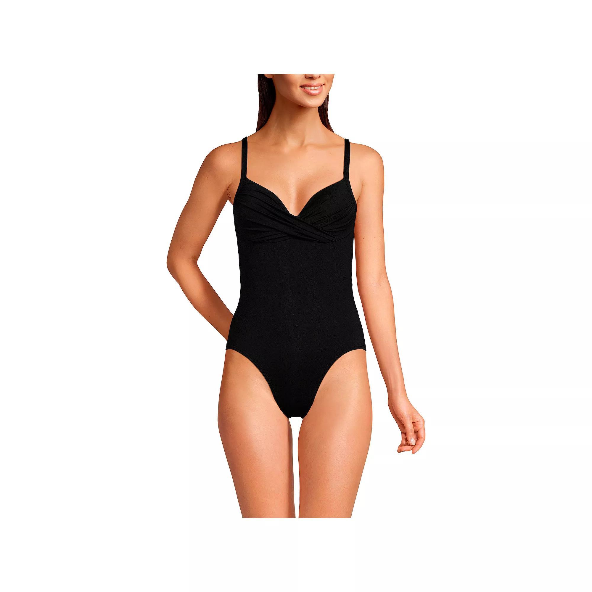 Women's Lands' End Draped Sweetheart Neck High Leg One Piece Swimsuit, Size: 10, Black Product Image