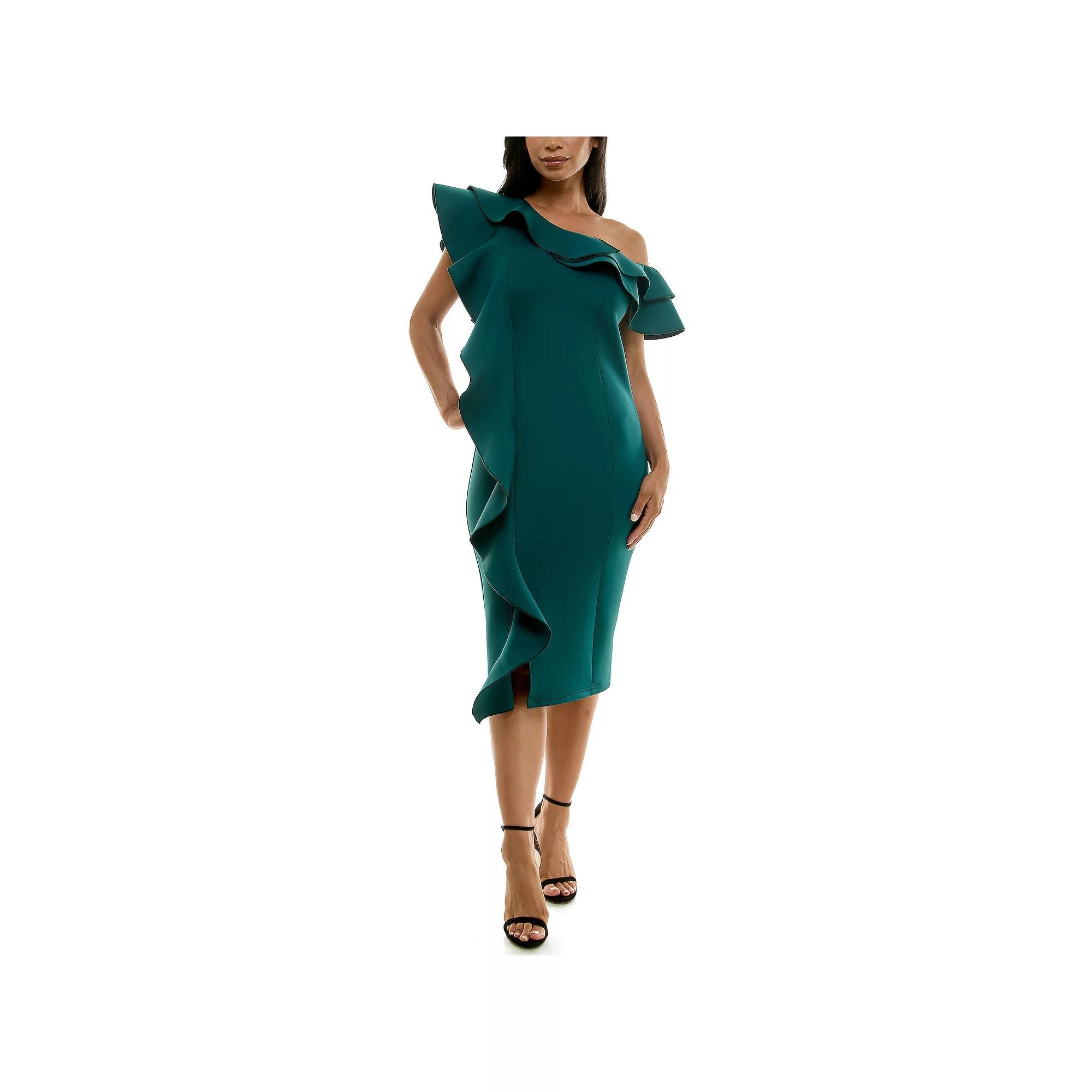 Womens Nina Leonard Off-The-Shoulder Ruffle Dress Green Product Image