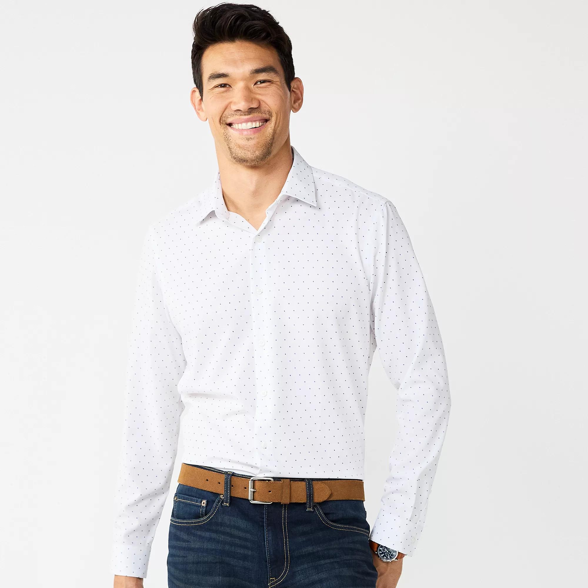 Men's Apt. 9® Performance Slim-Fit Wrinkle Resistant Dress Shirt, Size: Large-34/35, White Speck Print Product Image
