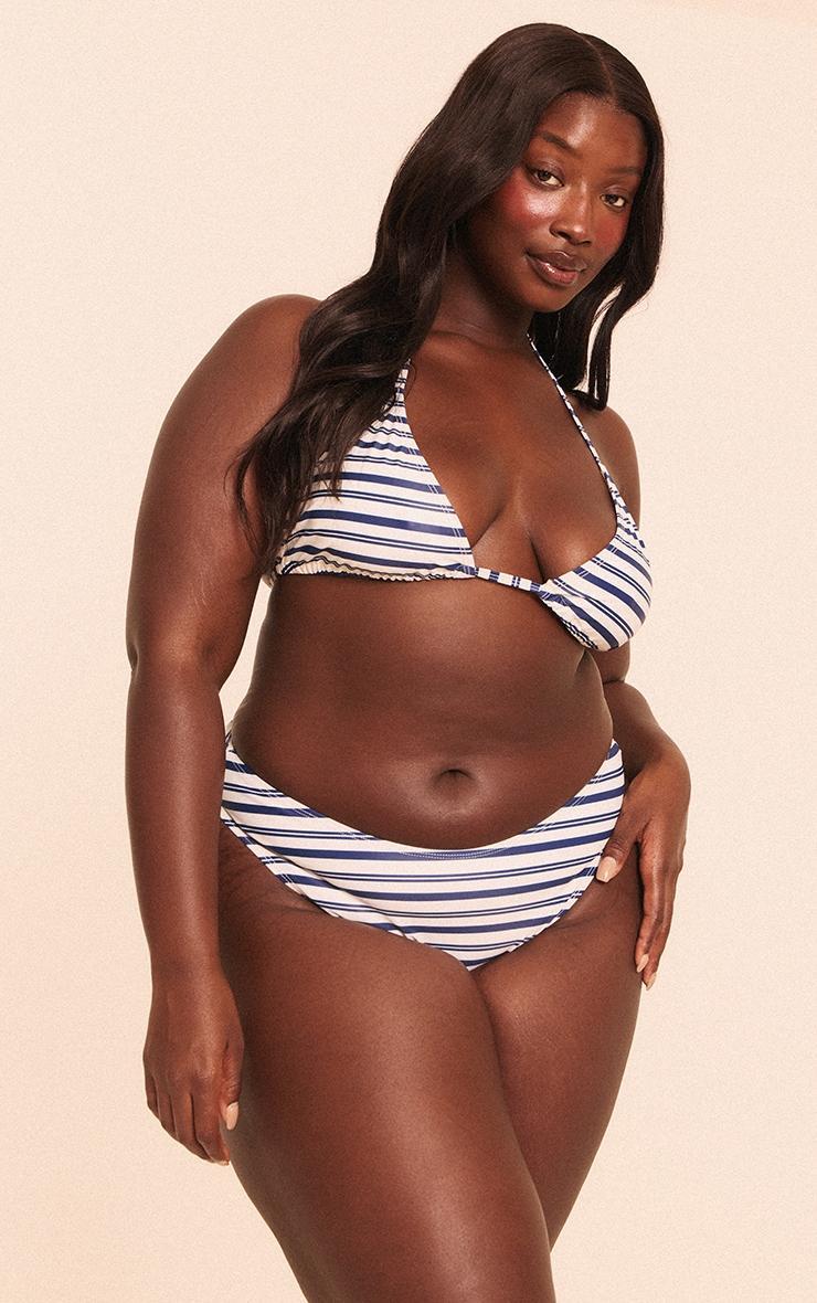 Plus Navy Stripe Tanga Bikini Bottoms Product Image