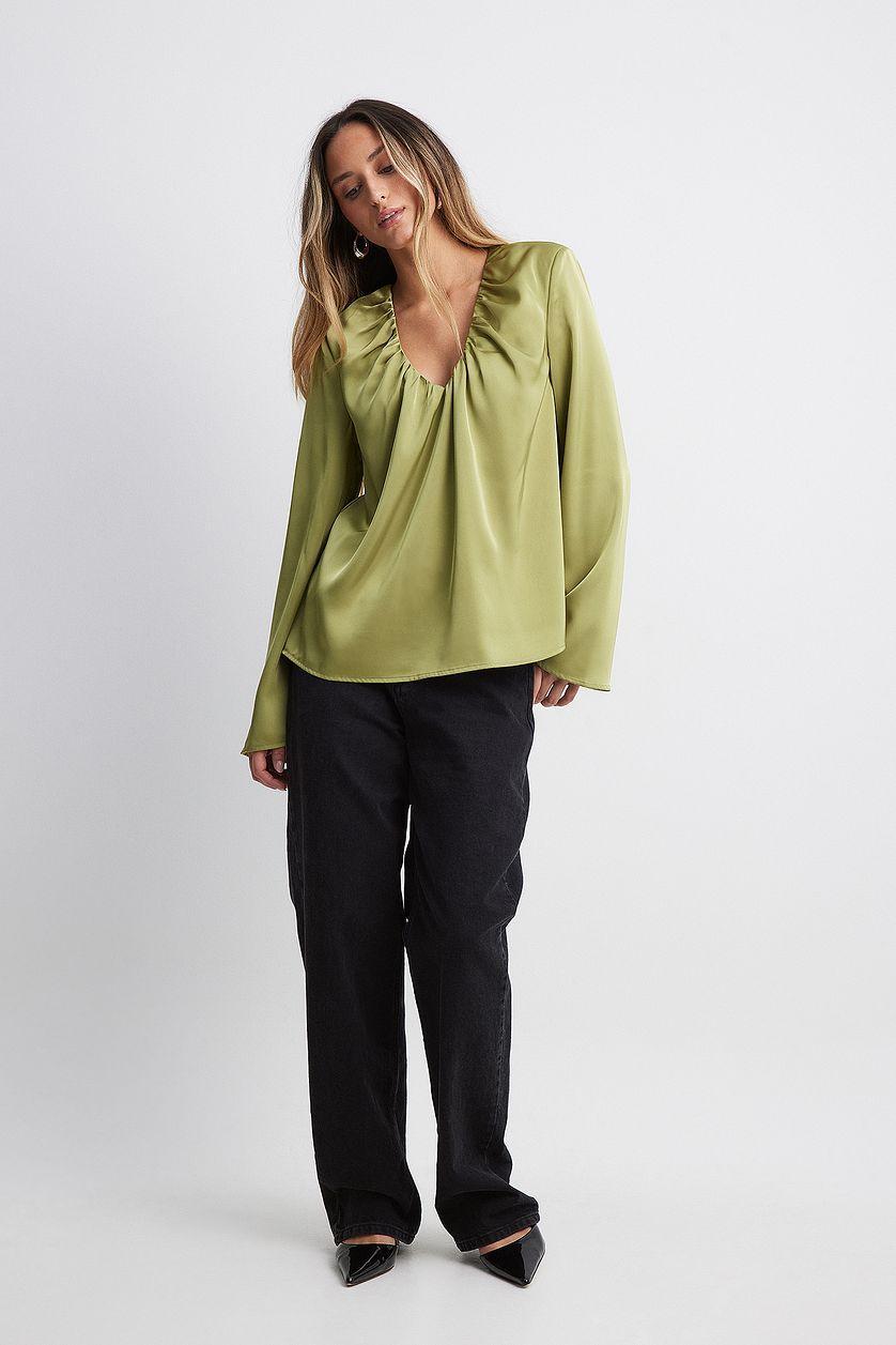 Satin Blouse with Gathered Neckline Product Image