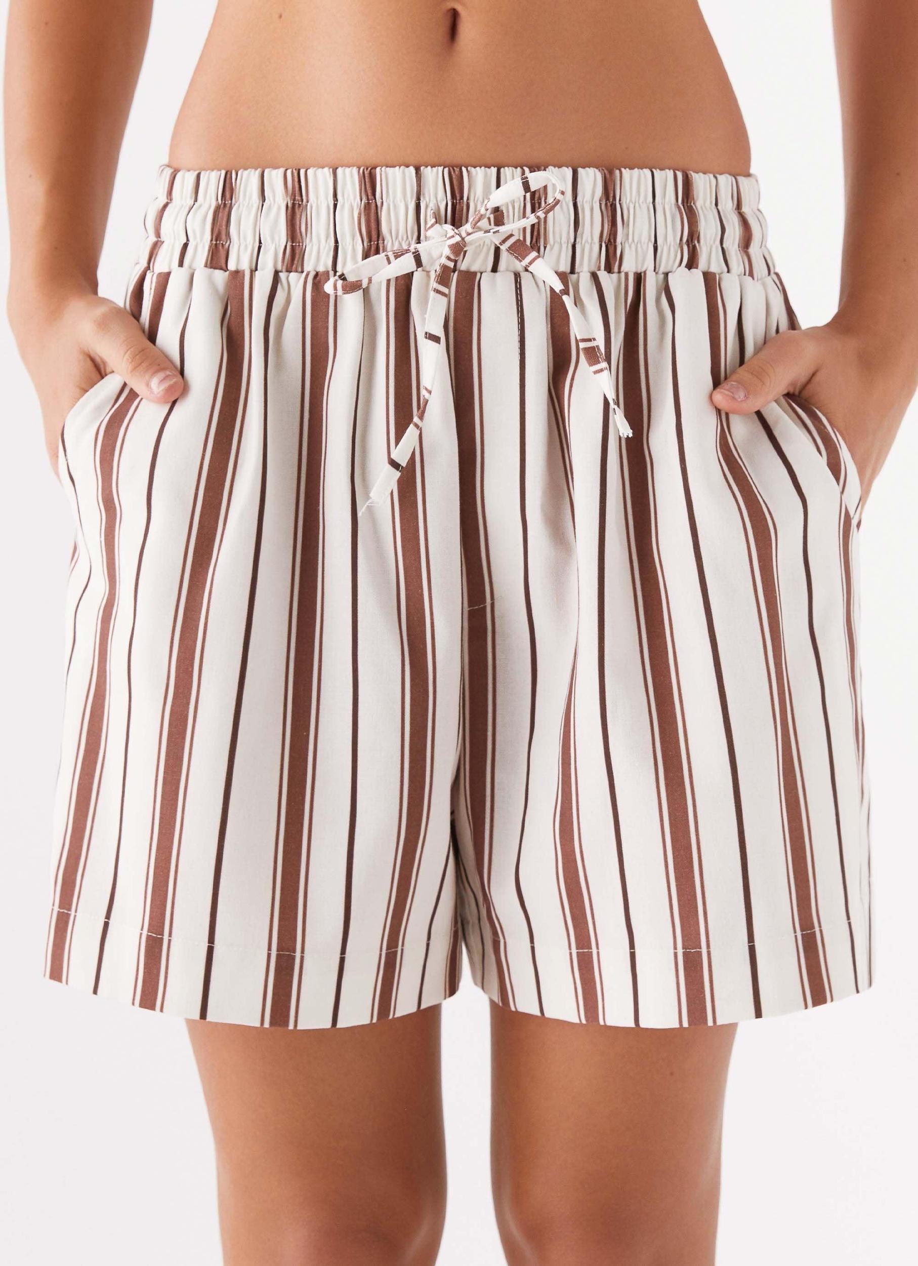 Ellie Linen Halterneck Vest Top - Brown Stripe Product Image