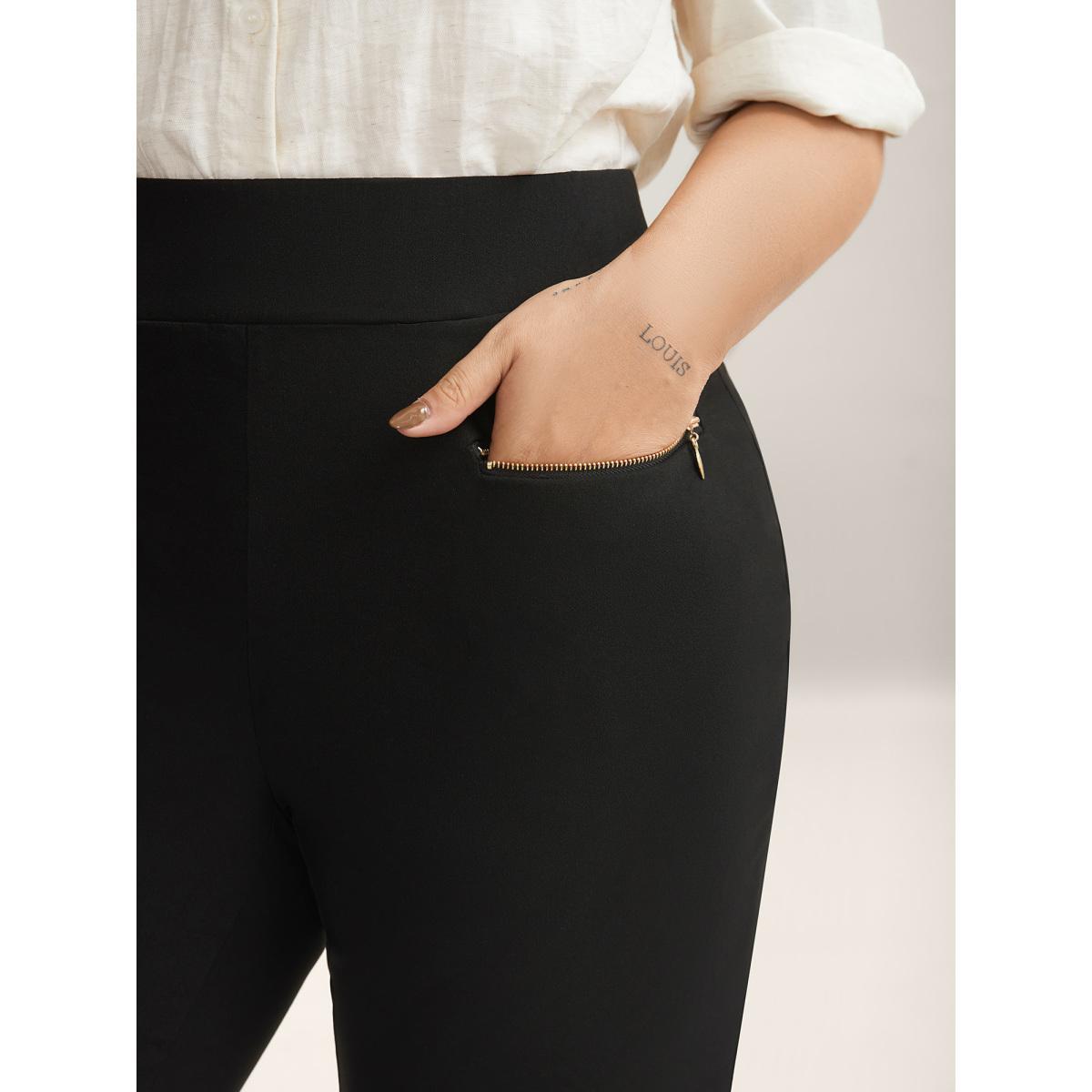 Plus Size Pull-On Skinny-Fit Pockets Pants Women Black At the Office Skinny Mid Rise Work Pants BloomChic 10/M Product Image