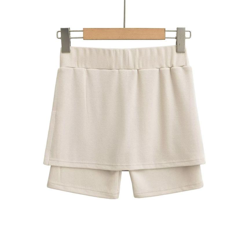 Elastic Waist Plain Slit Skort Product Image