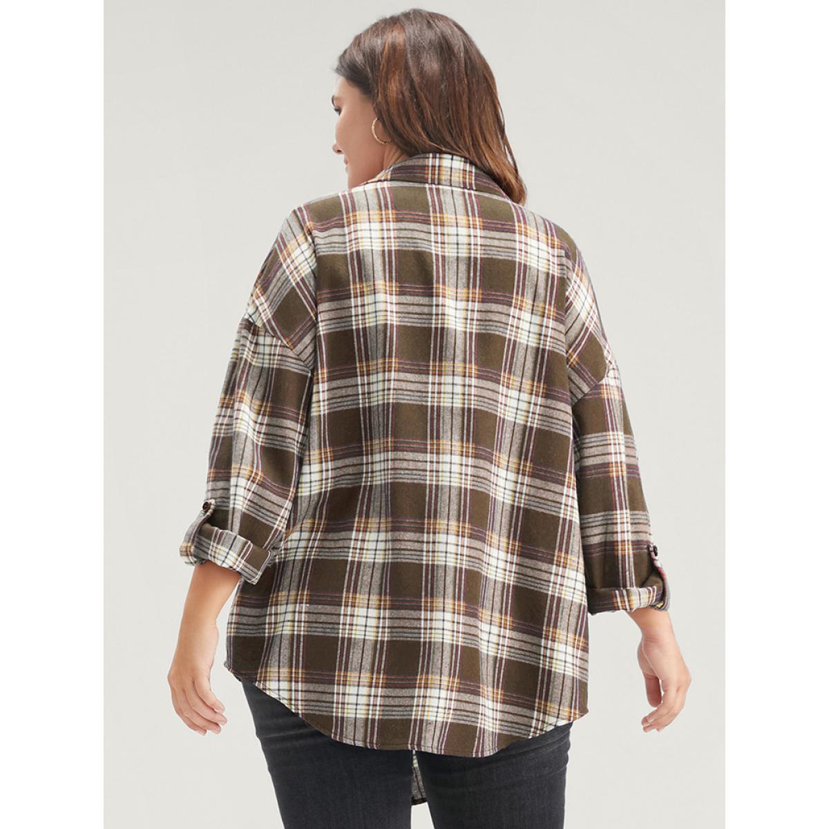 Plus Size Plaid Cuffed Sleeve Asymmetrical Waterfall Collar Coat Women DarkBrown Elegant Asymmetrical Ladies Dailywear Winter Coats BloomChic 30/6X Product Image