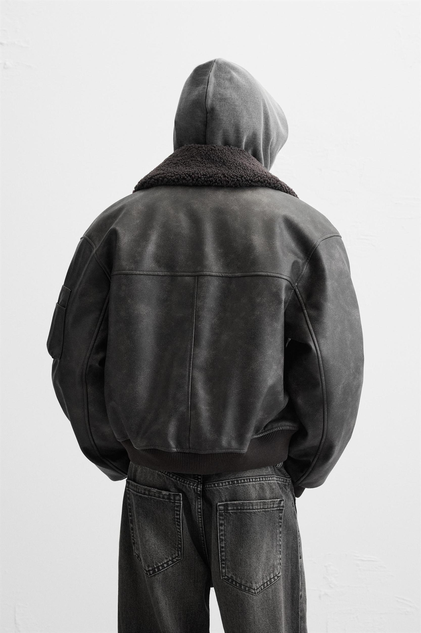 FAUX LEATHER JACKET WITH REMOVABLE COLLAR Product Image