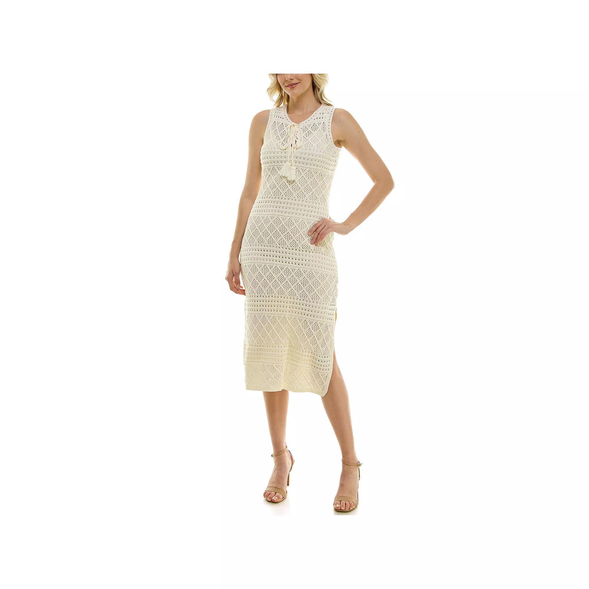 Women's Taylor Crochet Tie Neck Midi Dress, Size: XS, Ivory Product Image