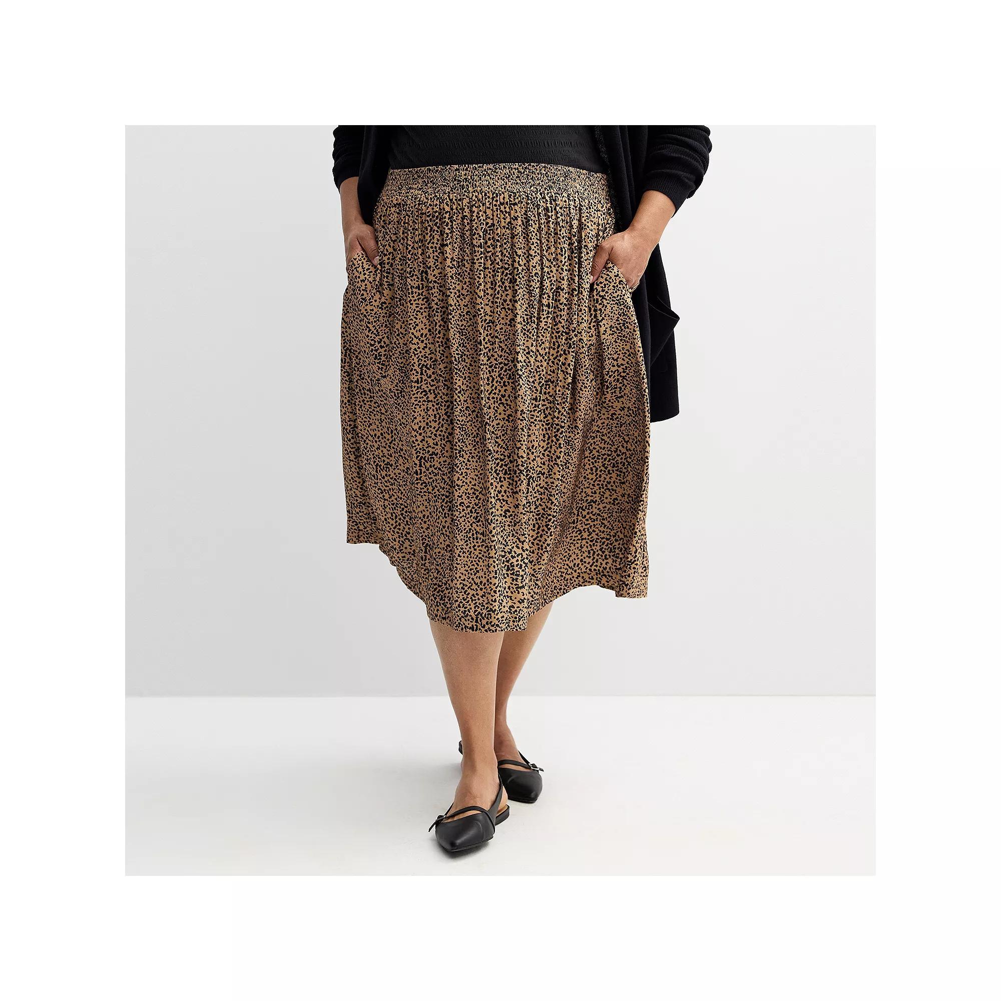Plus Size Croft & Barrow® Polished Front Pull-On Skirt, Women's, Size: 2XL, Blue Blooms Product Image