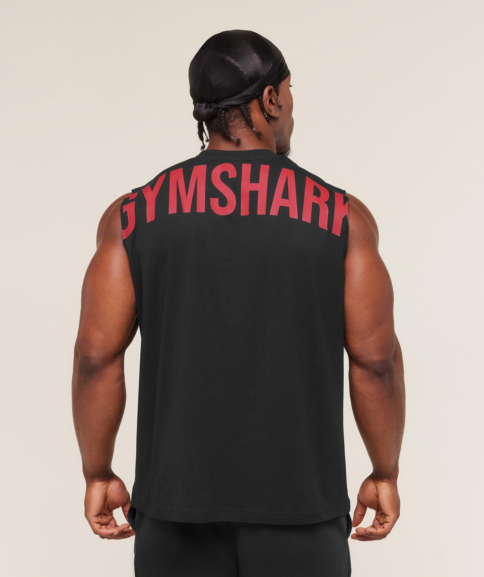 Gymshark Power Cut Off Tank - Black/Conditioning Red Male Product Image