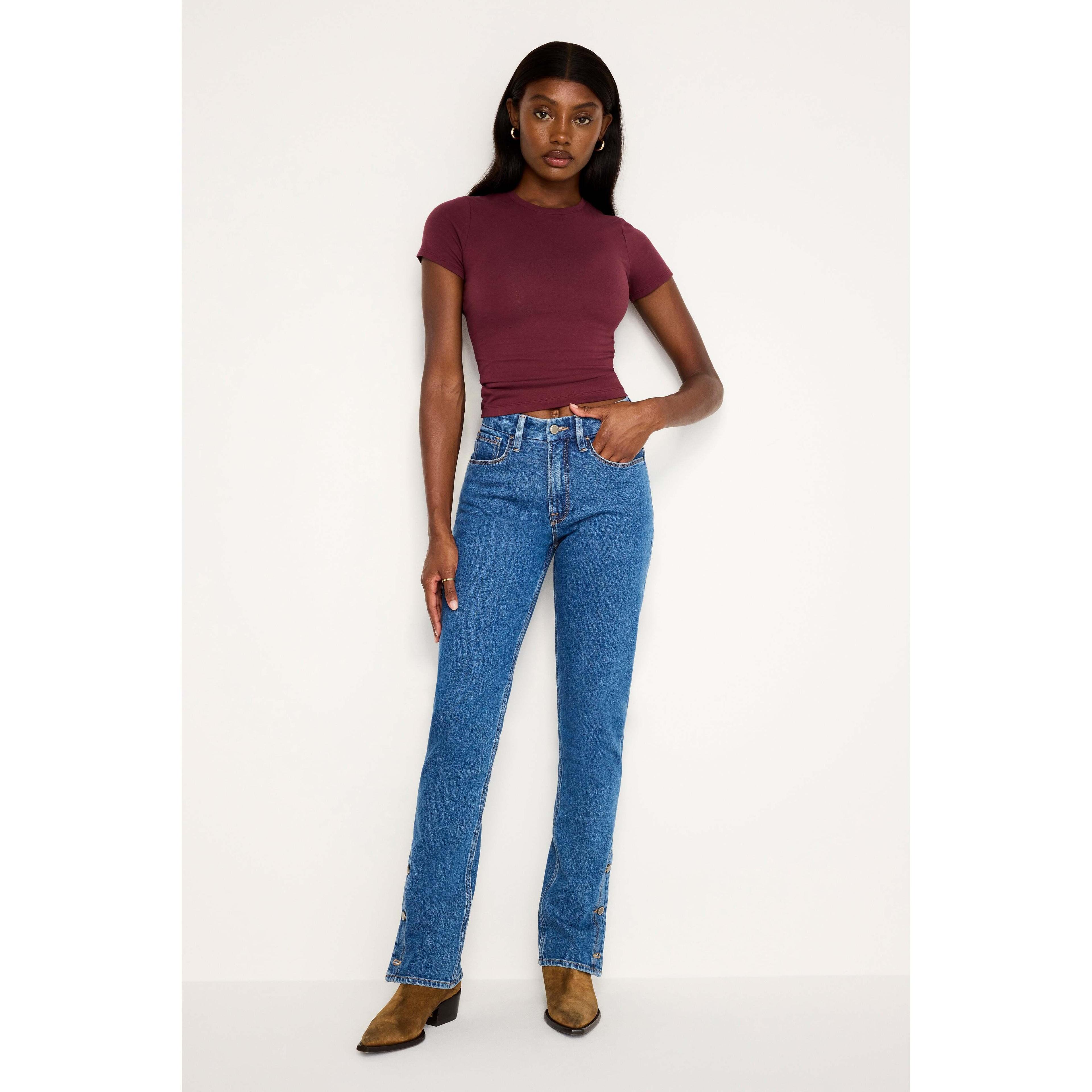 Womens Good Icon Mid-Rise Stretch Button-Hem Jeans Product Image