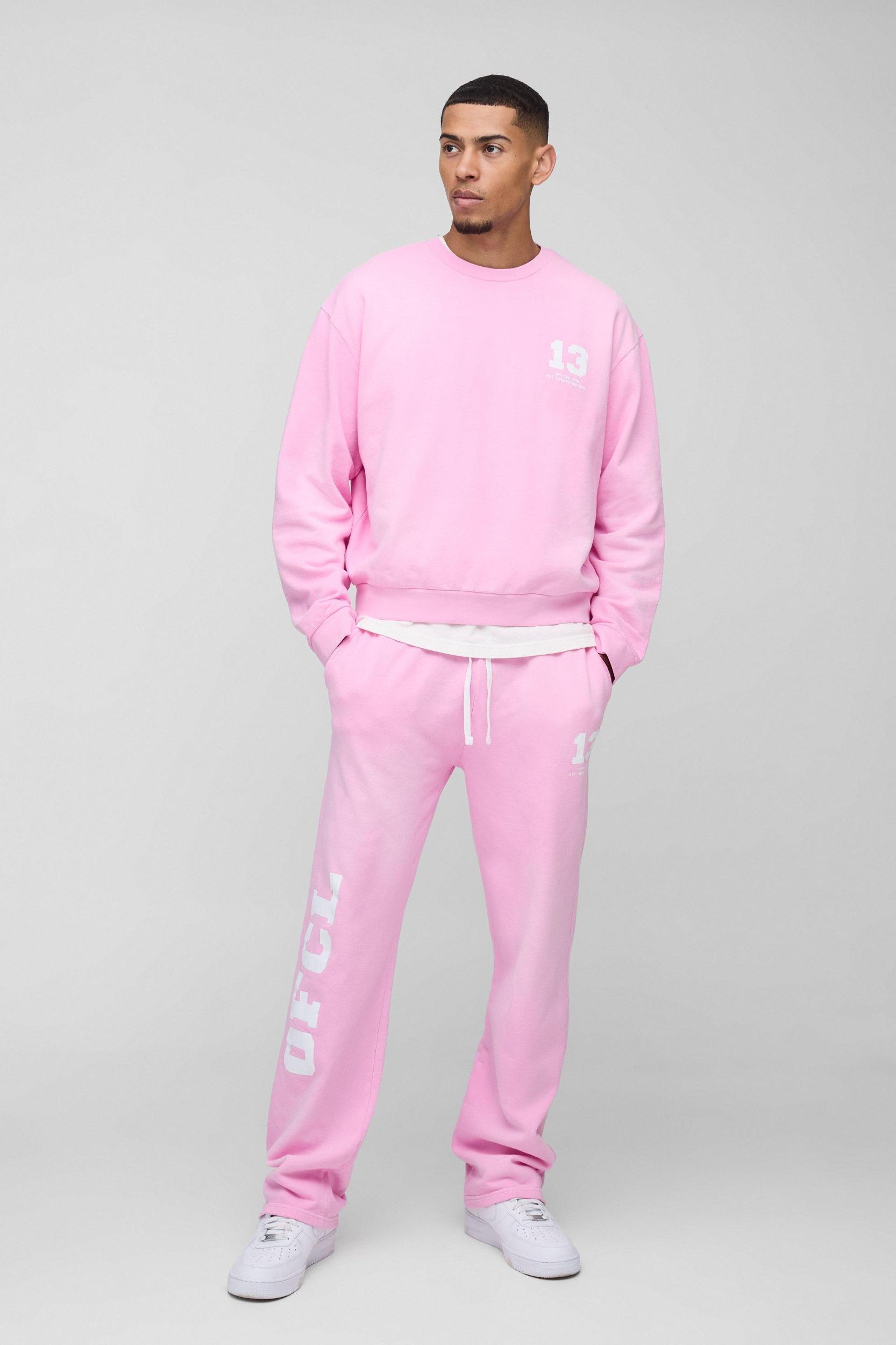 Oversized Boxy Spray Wash Ofcl Printed Sweat Tracksuit | boohooMAN USA Product Image