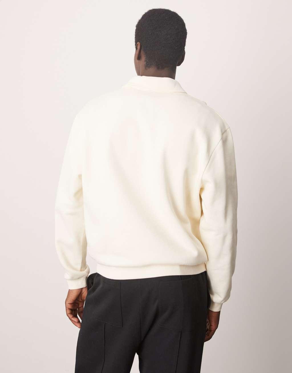 ASOS DESIGN standard fit quarter zip collar in beige Product Image