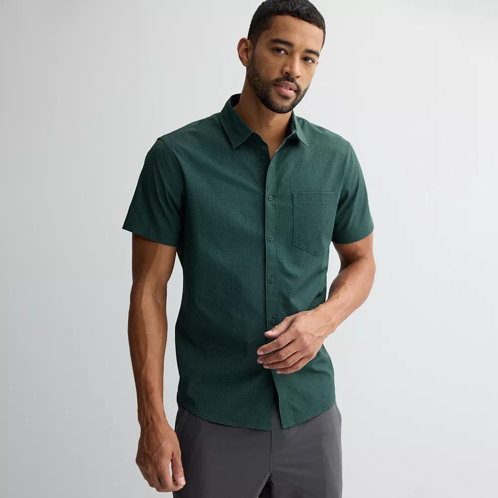 Mens FLX Slim Performance Untucked-Fit Button Down Shirt Green Product Image