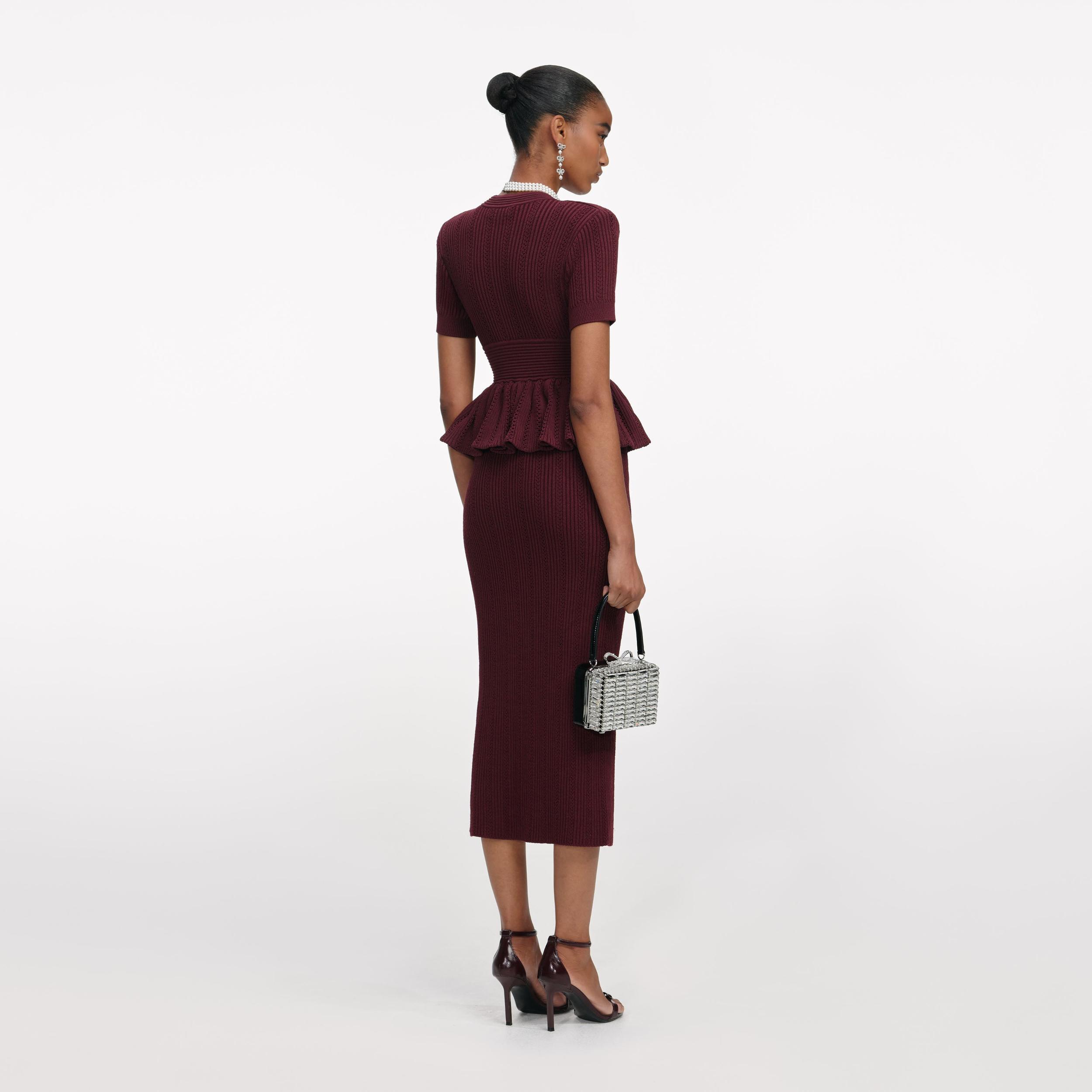 Burgundy Pointelle Knit Midi Dress Product Image