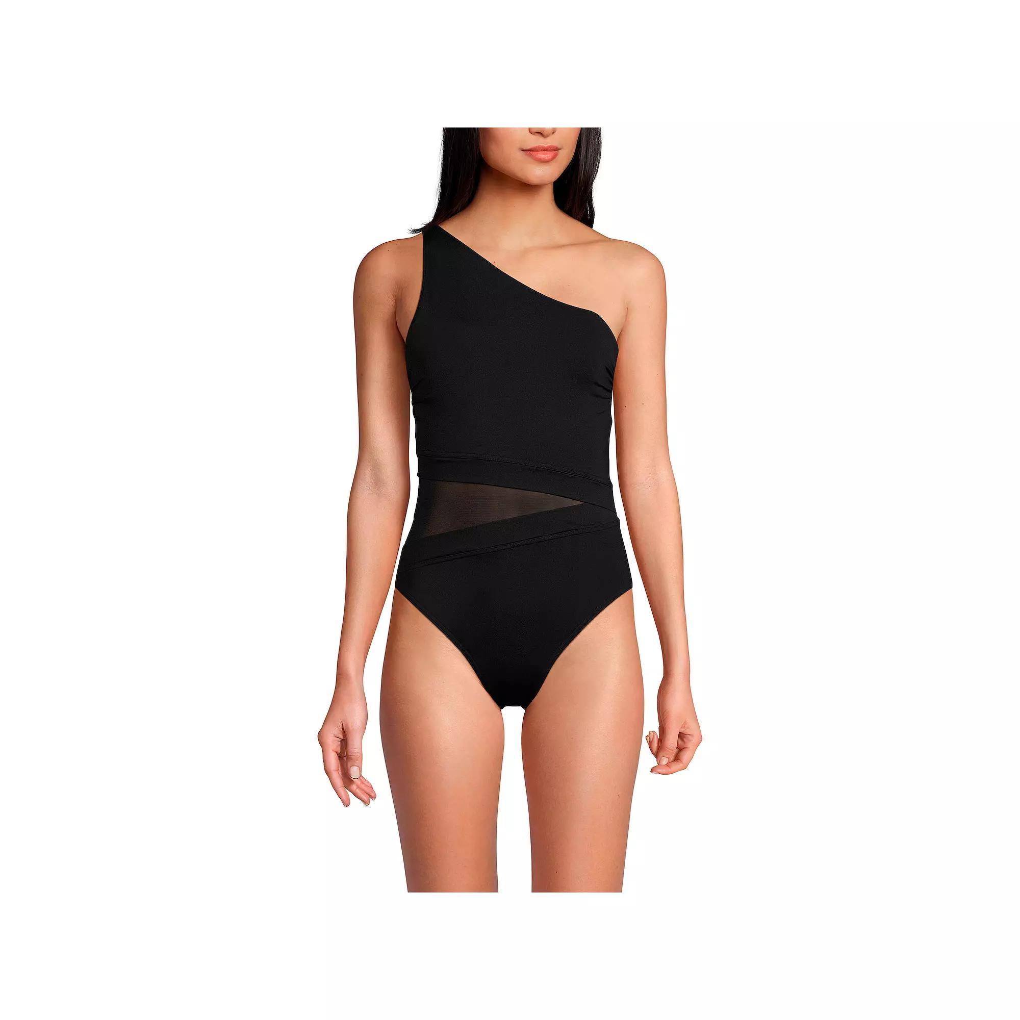 Women's Lands' End One Shoulder One-Piece Swimsuit, Size: 10, Black Product Image