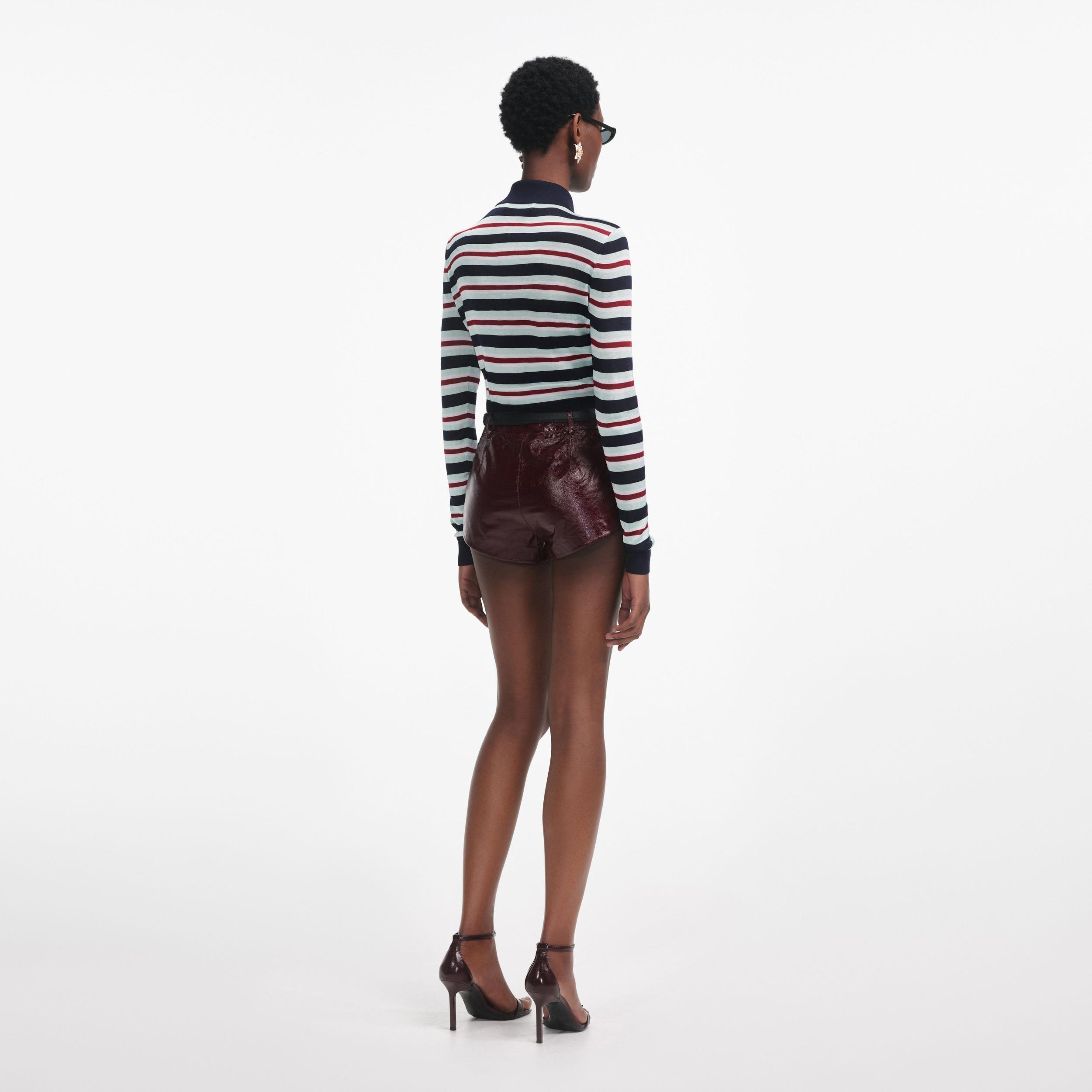 Navy Striped Viscose Knit Top Product Image