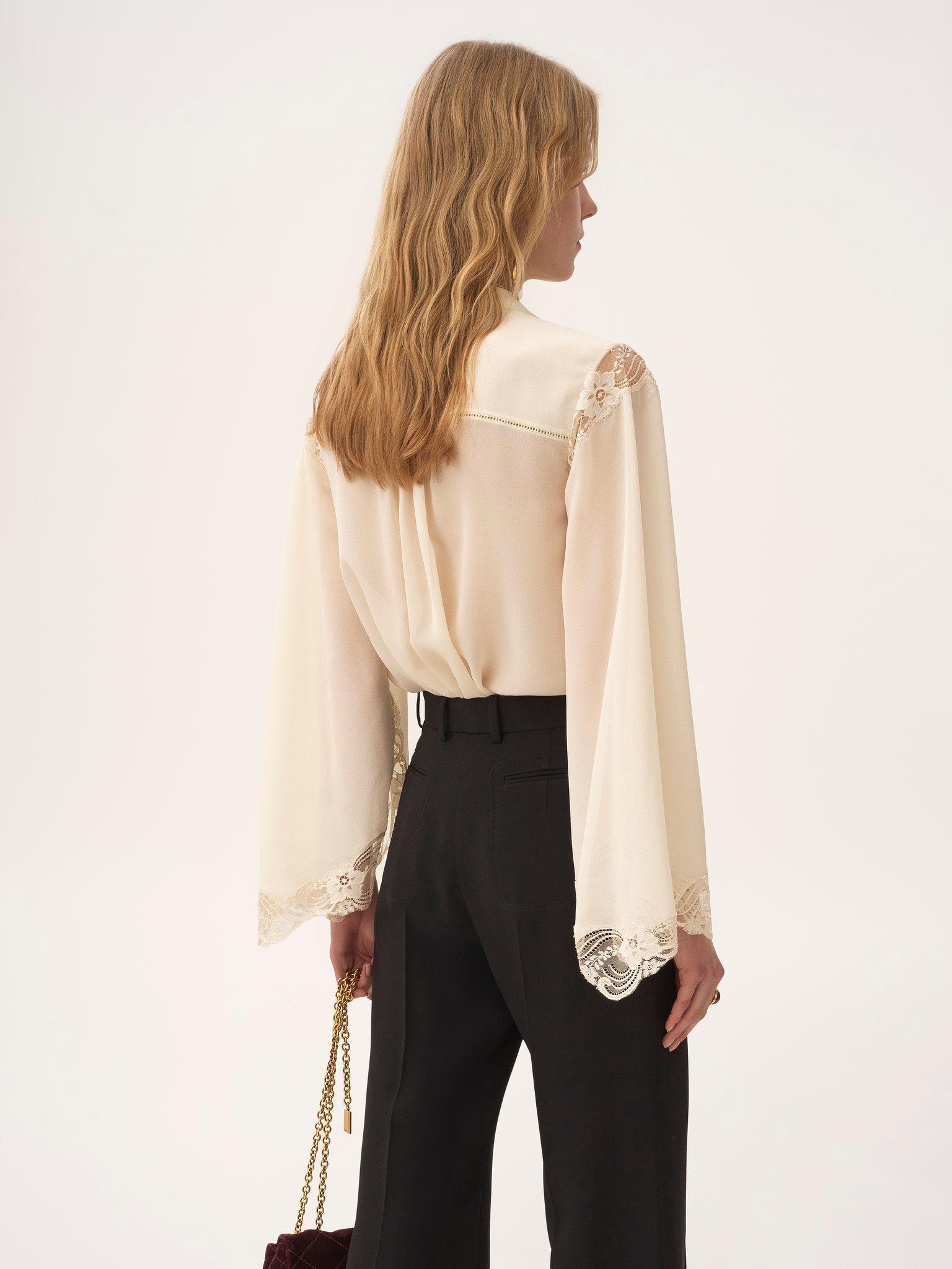 Fluid blouse in silk georgette & lace Product Image