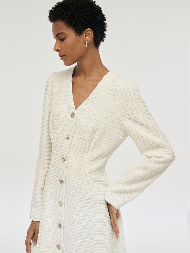 Tweed V-Neck Women Mini Dress Product Image